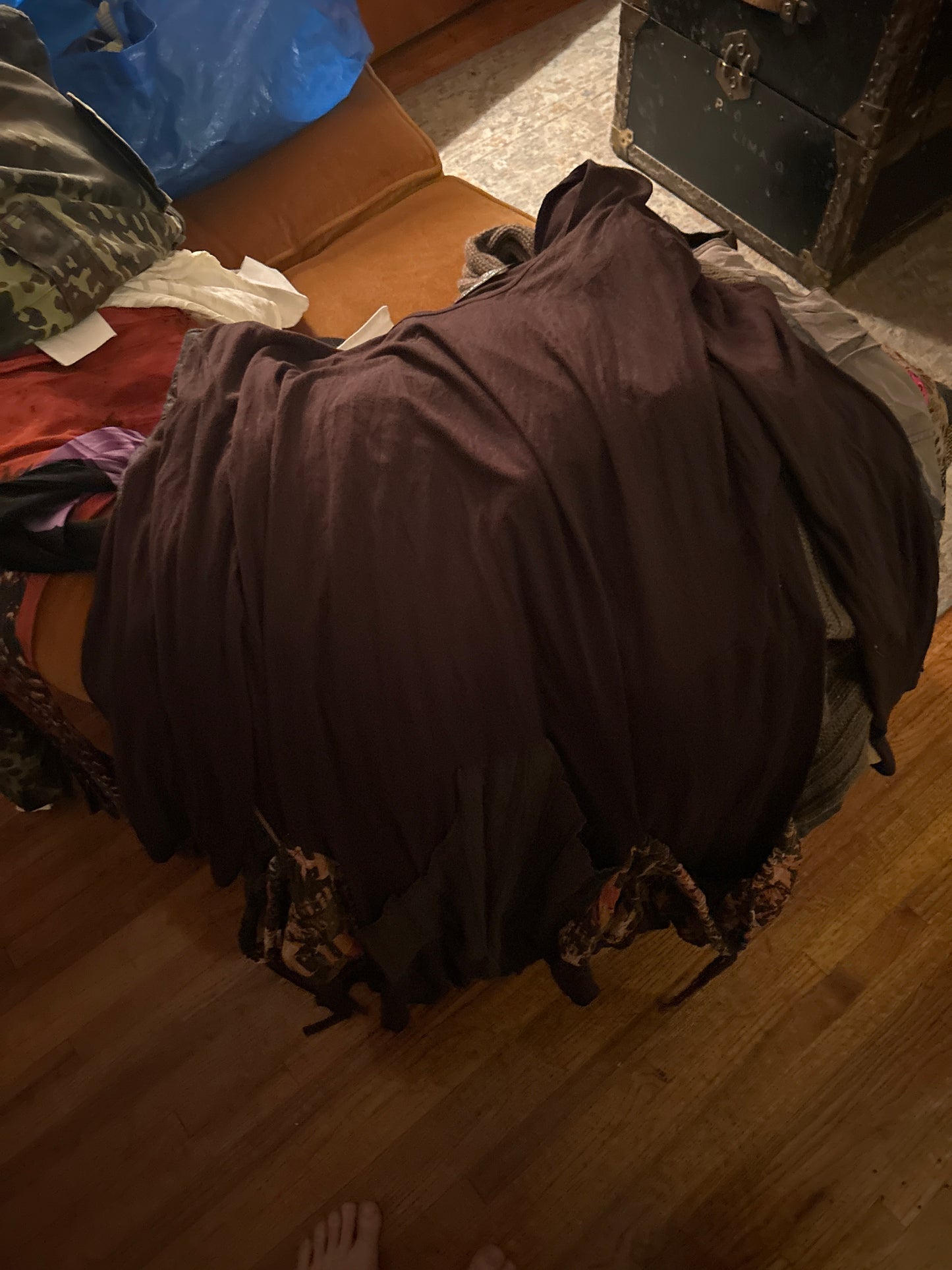 Brown dress with large printed pockets
