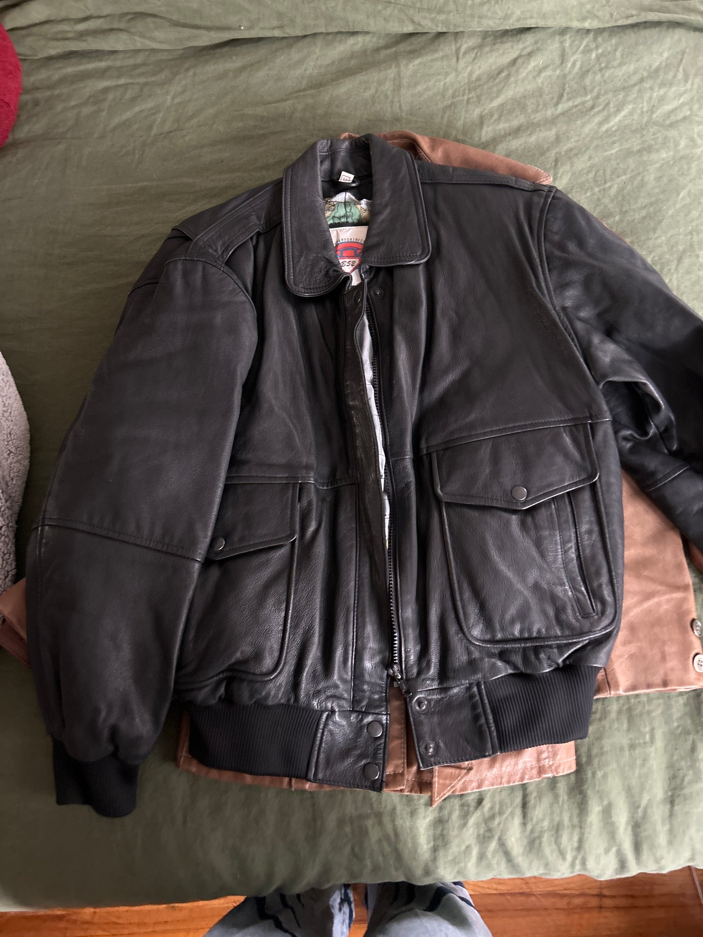 Superfortress black leather bomber jacket