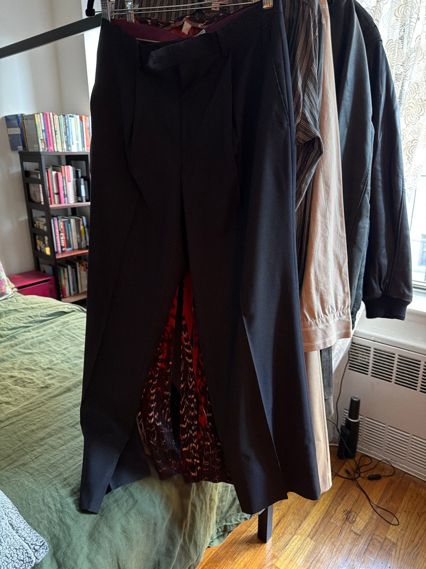 Black pinstripe pants