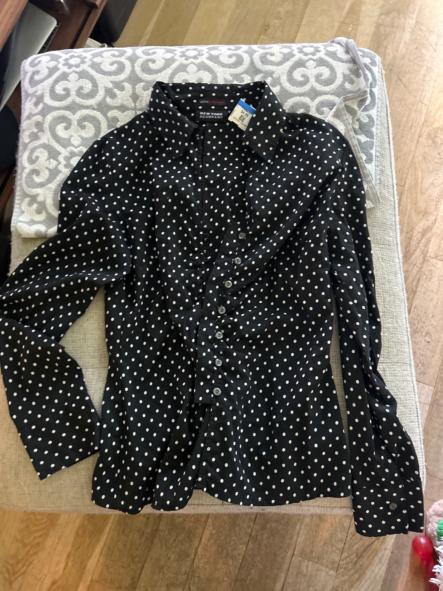 Black polkadot button up