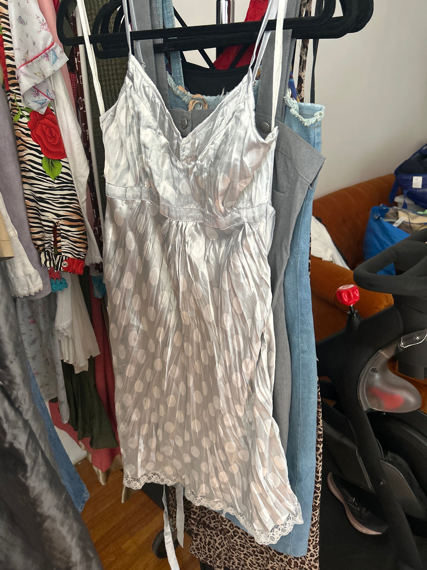 Grey and white polka dot dress