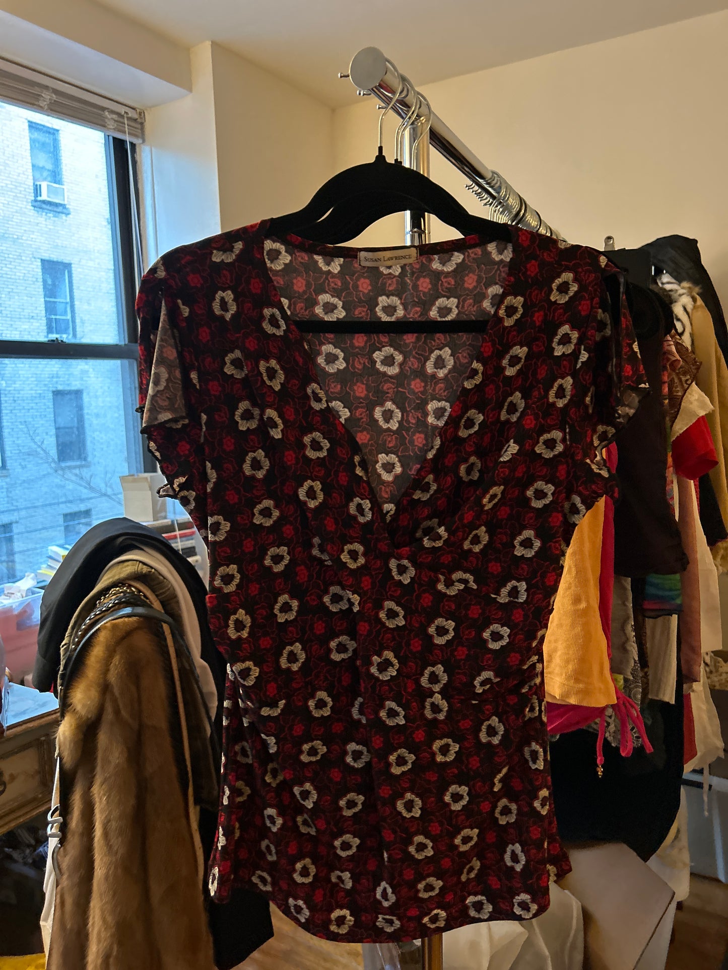 Red and black floral top