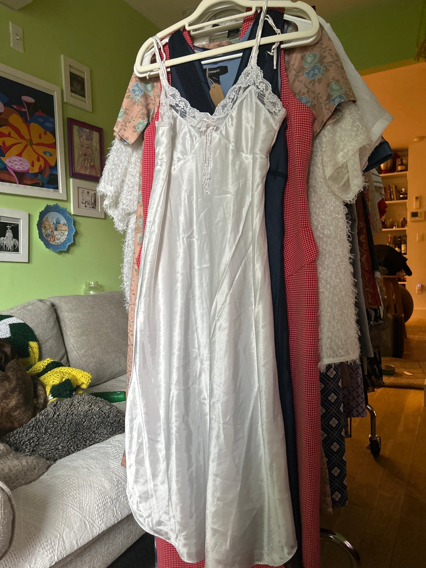White slip dress with lace