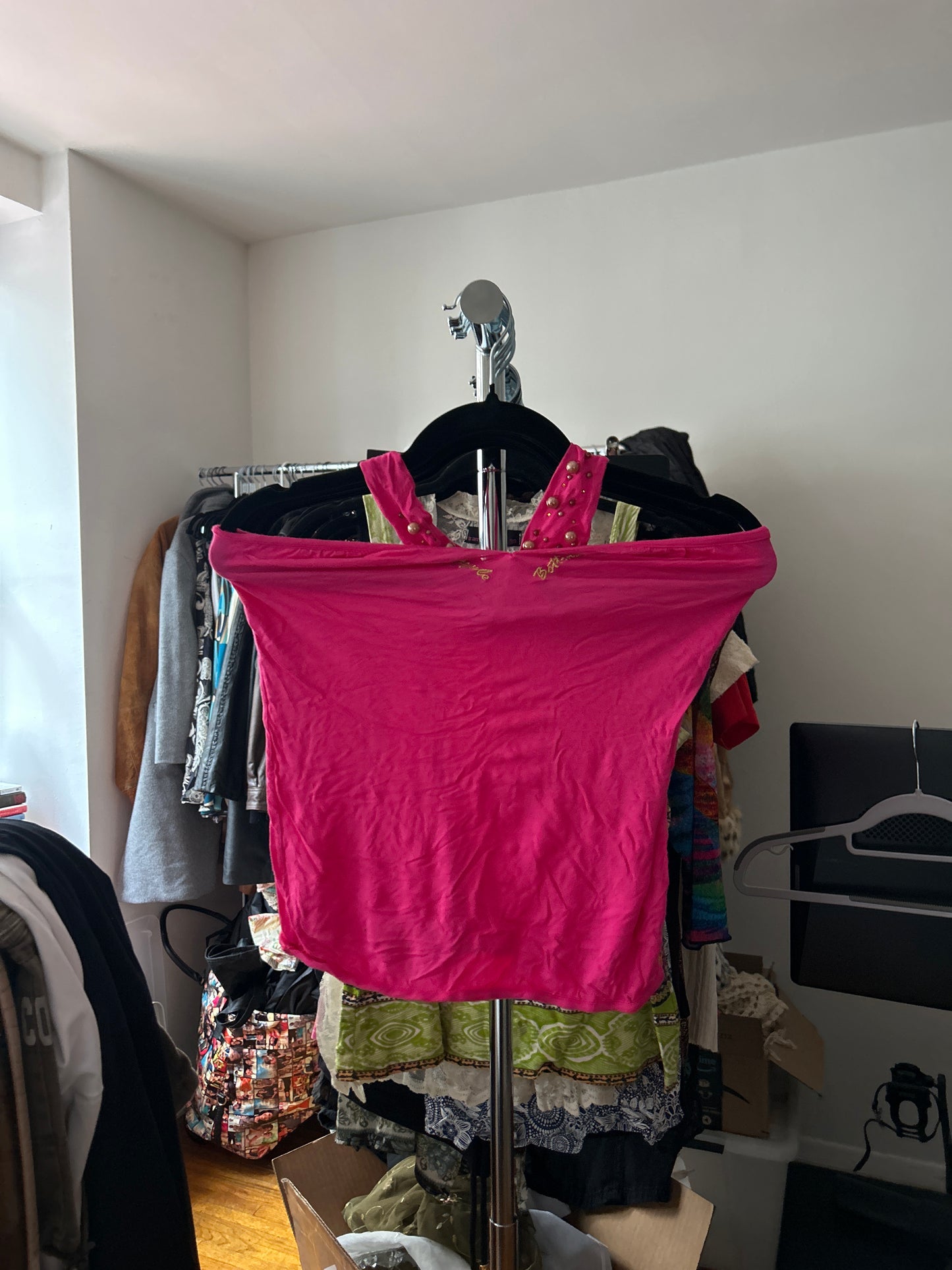 Apple bottoms hot pink tank top with beaded halter