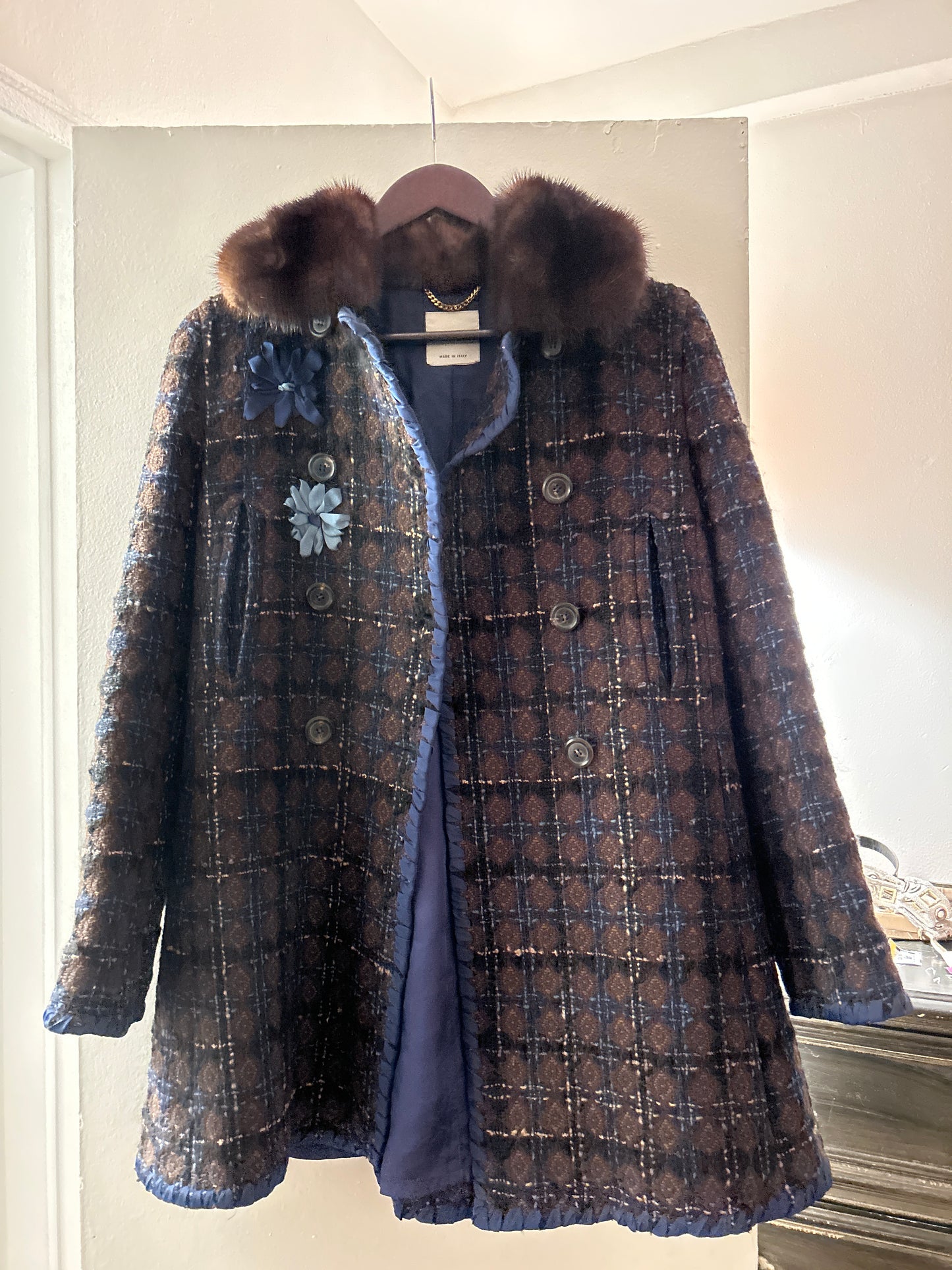 Y2K Moschino blue/brown tweed coat