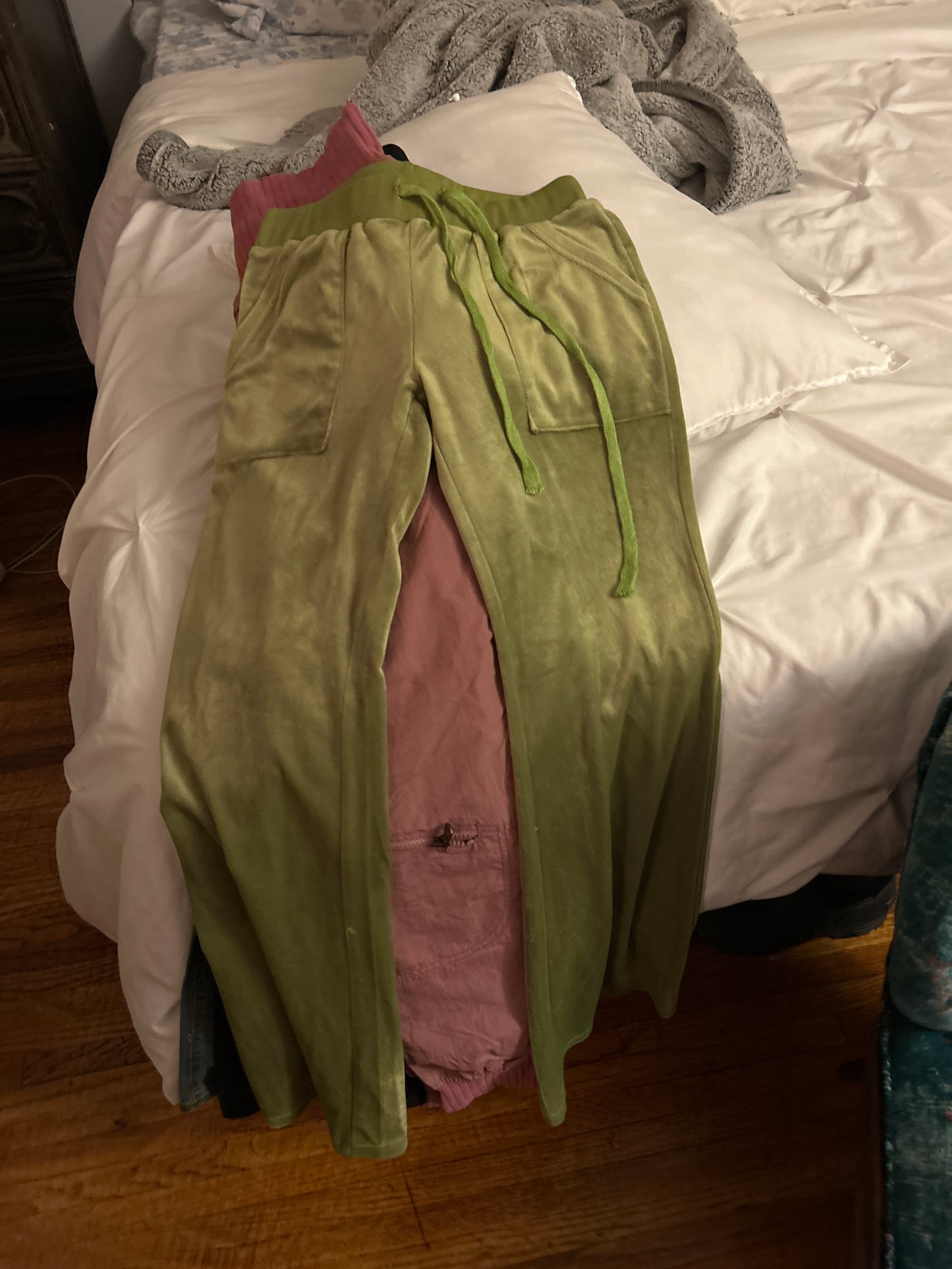 Lime green velour sweatpants