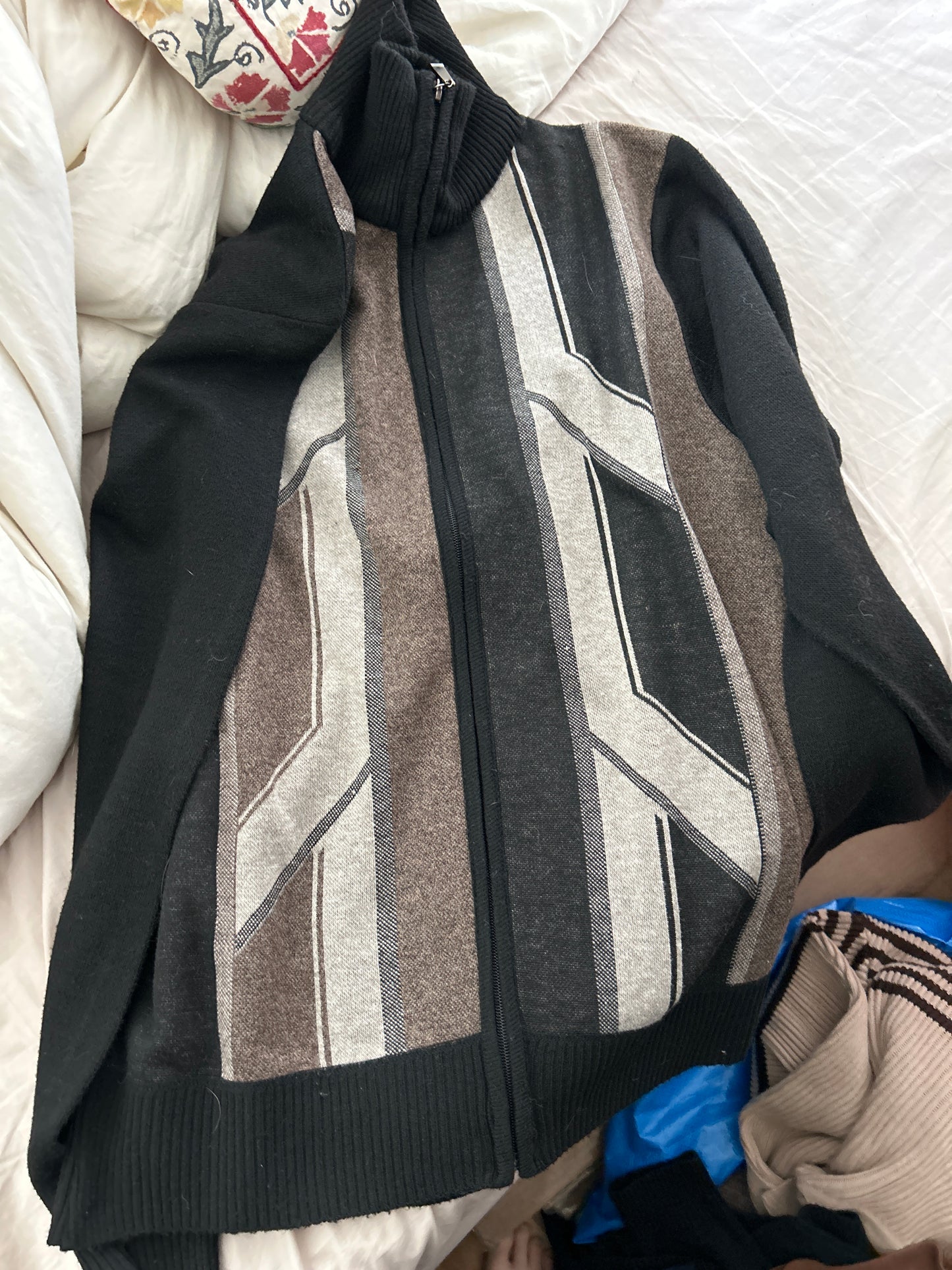 Striped zip up sweater