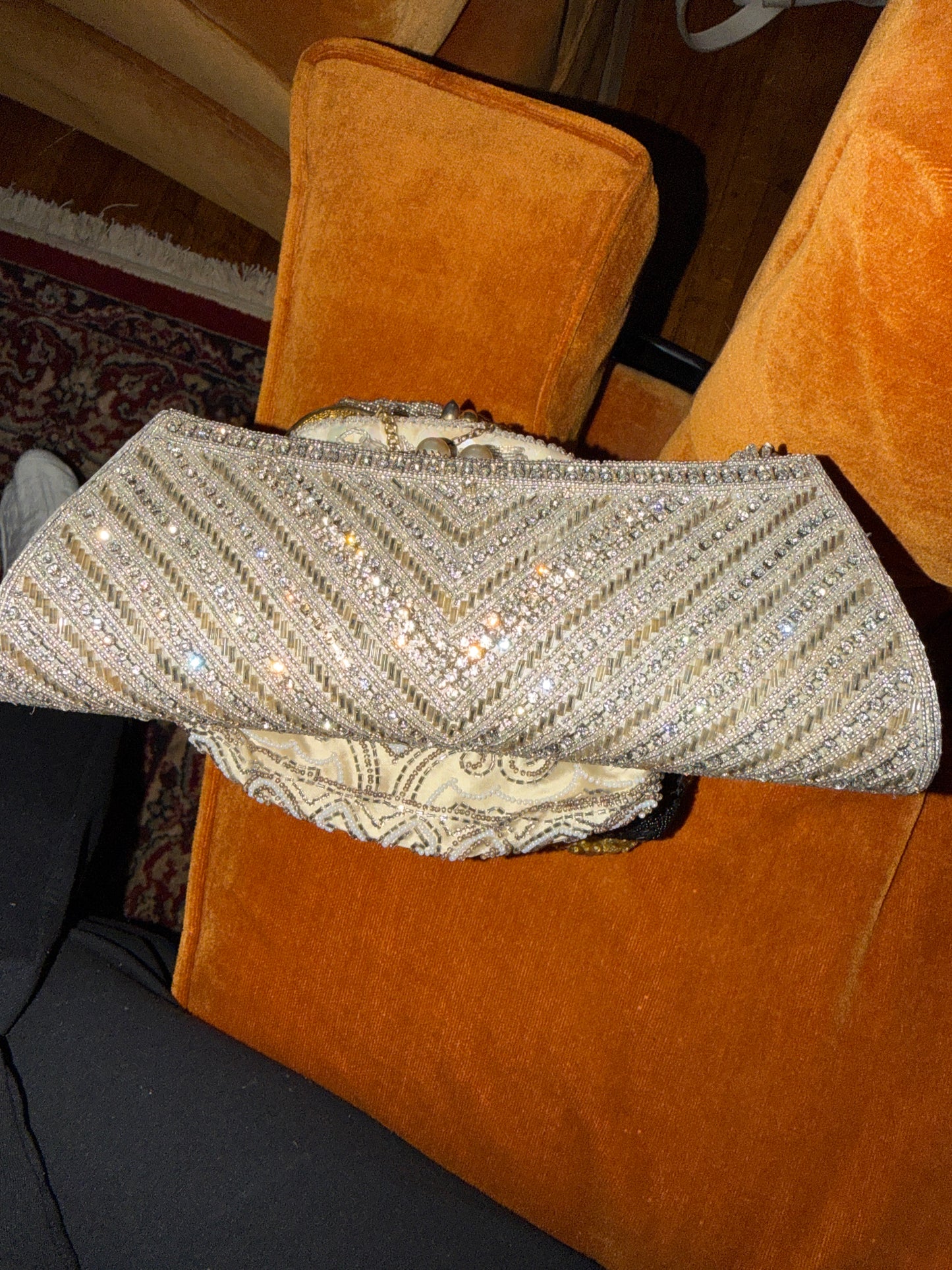 Long silver beaded bag