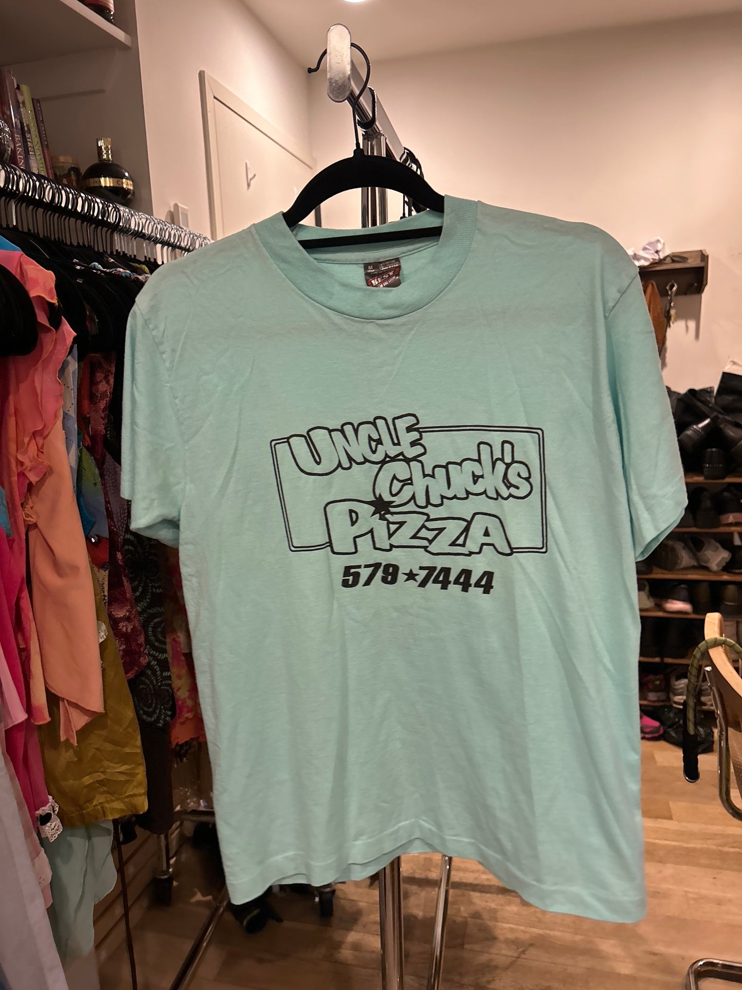 Uncle Chuck's Pizza real teal t-shirt
