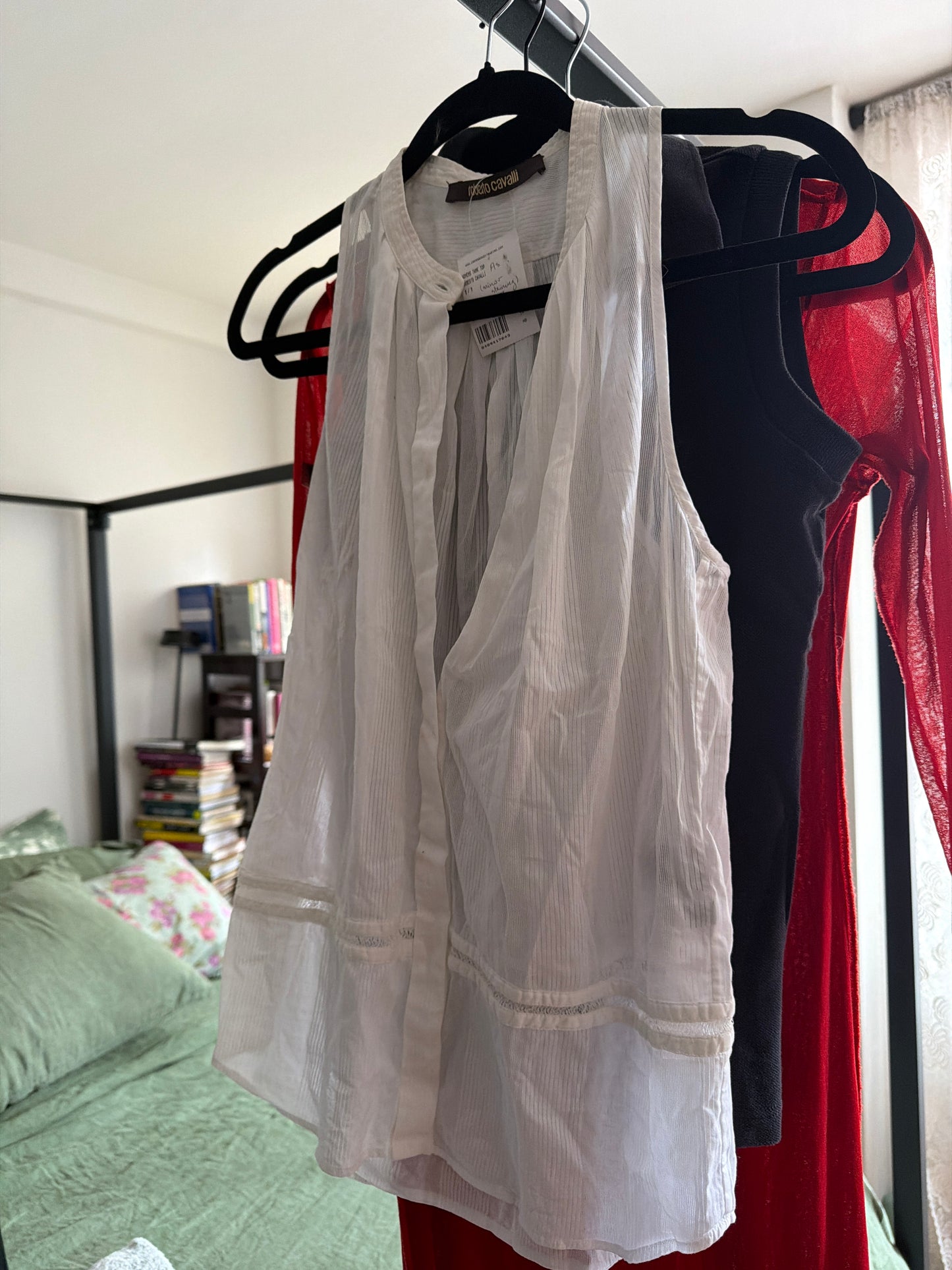 Roberto Cavalli white sheer sleeveless top