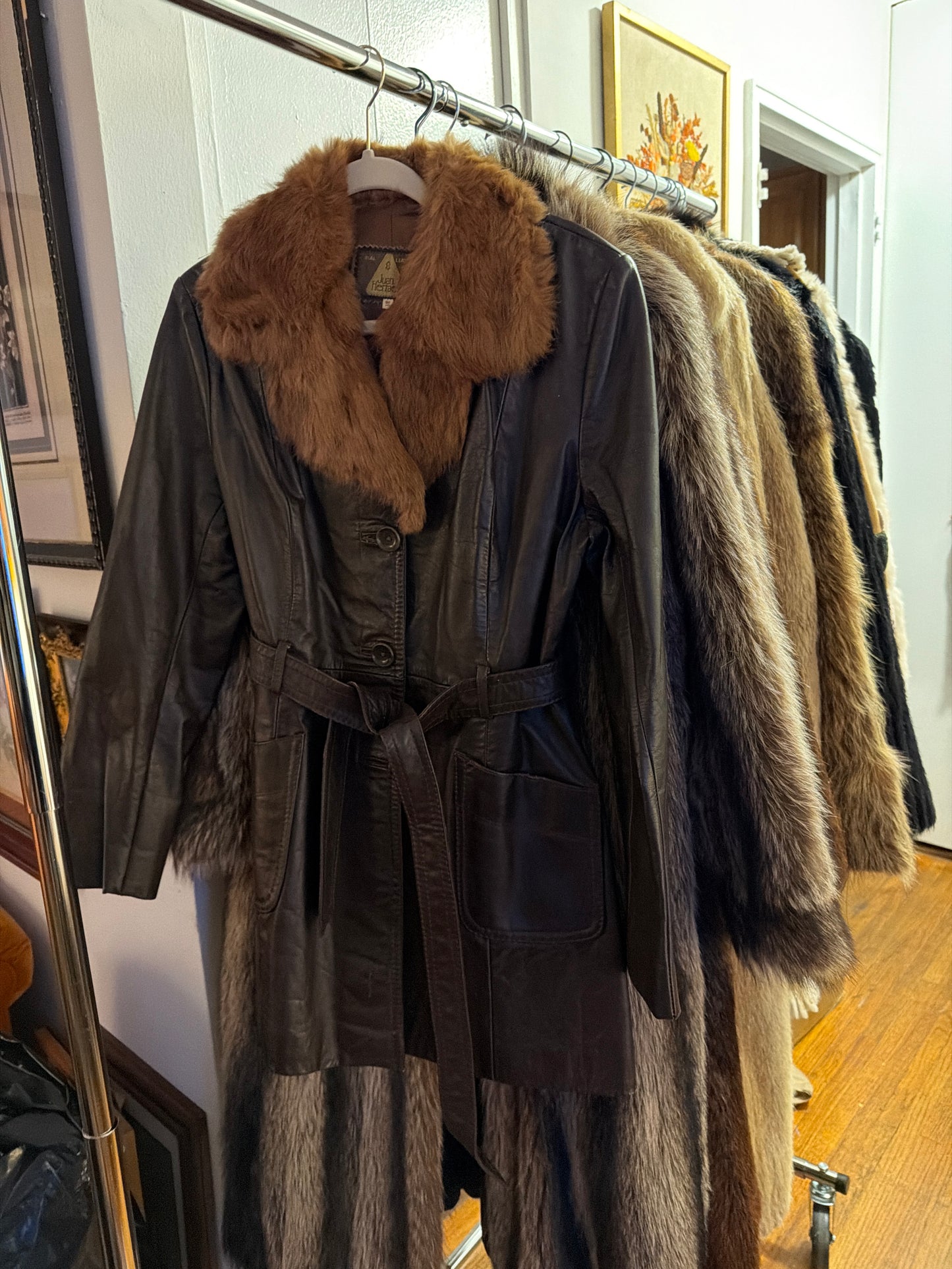 Brown leather fur coat JM 13