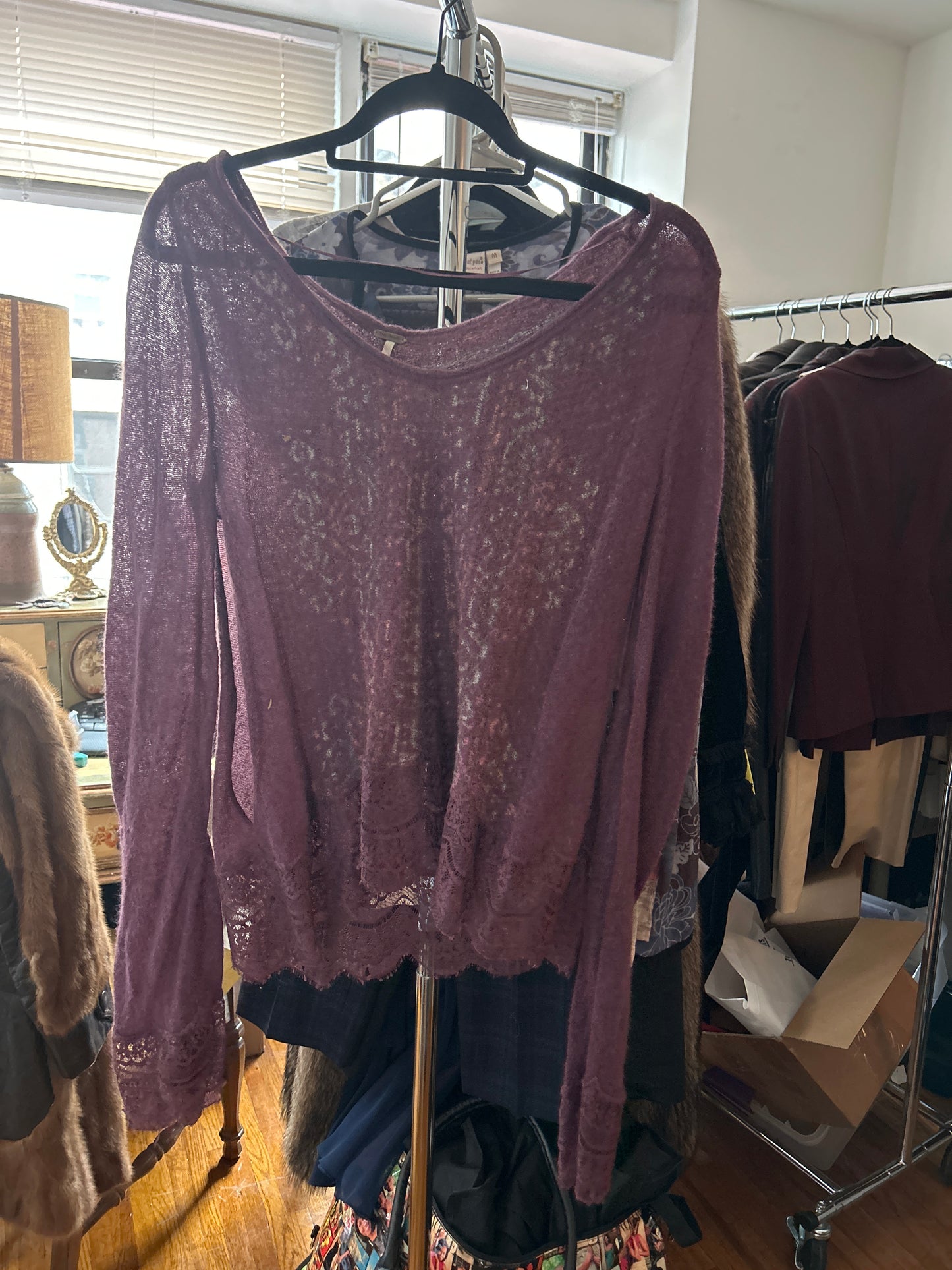Purple free people lace sweater