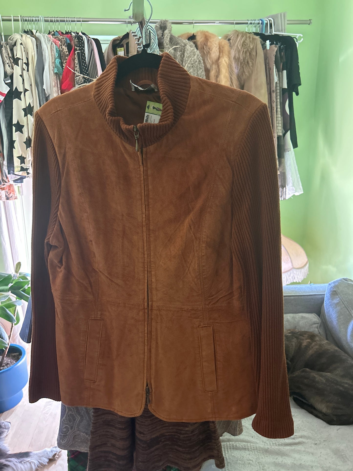 Rust suede zip up