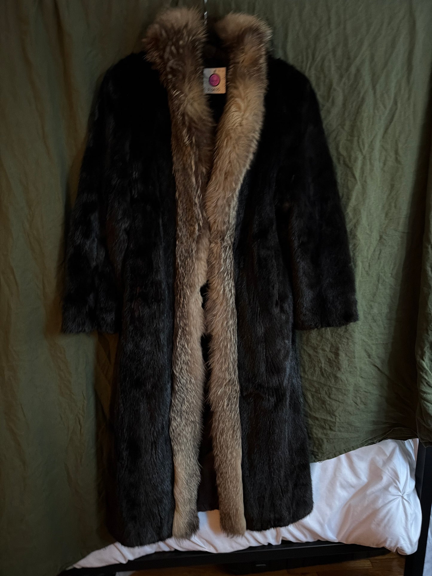 Black mink coat with fox trim
