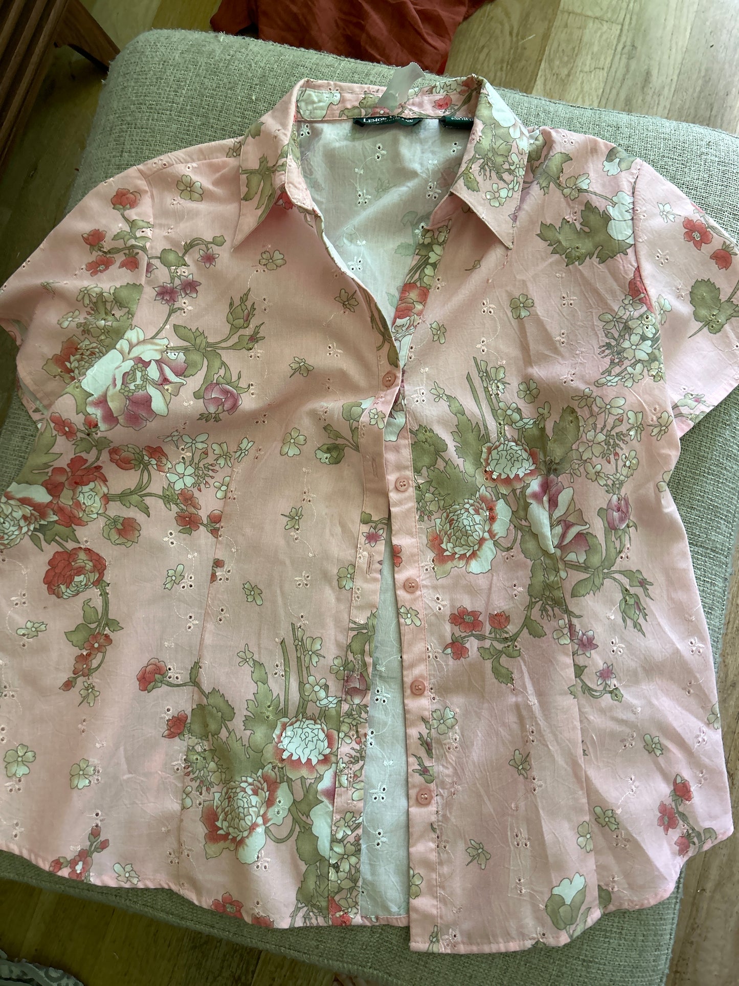 Pink floral eyelet blouse