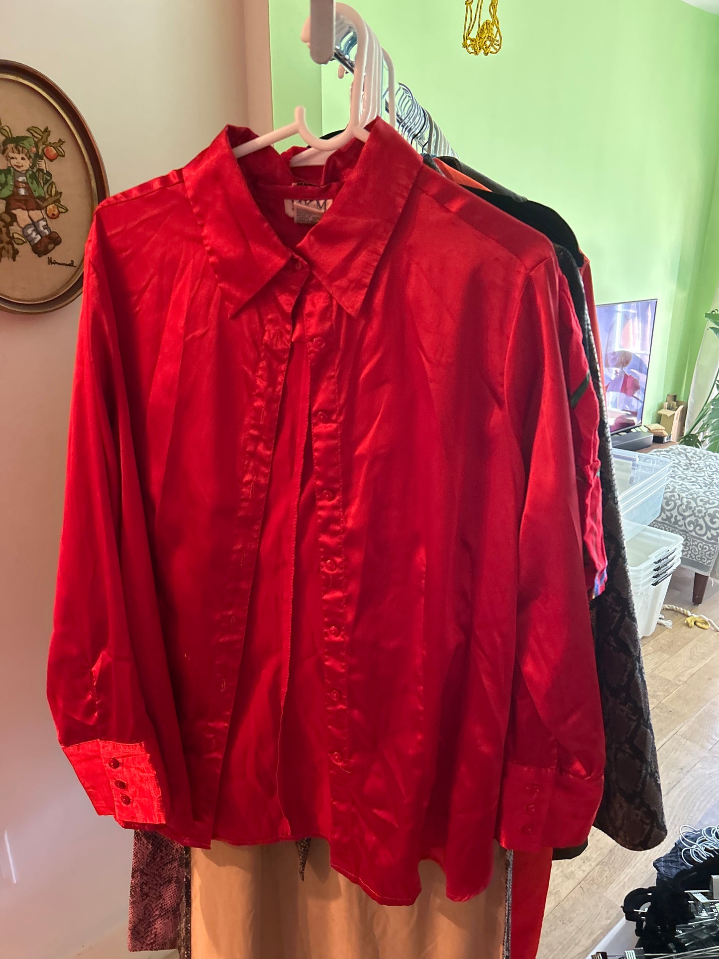 Red silky button up