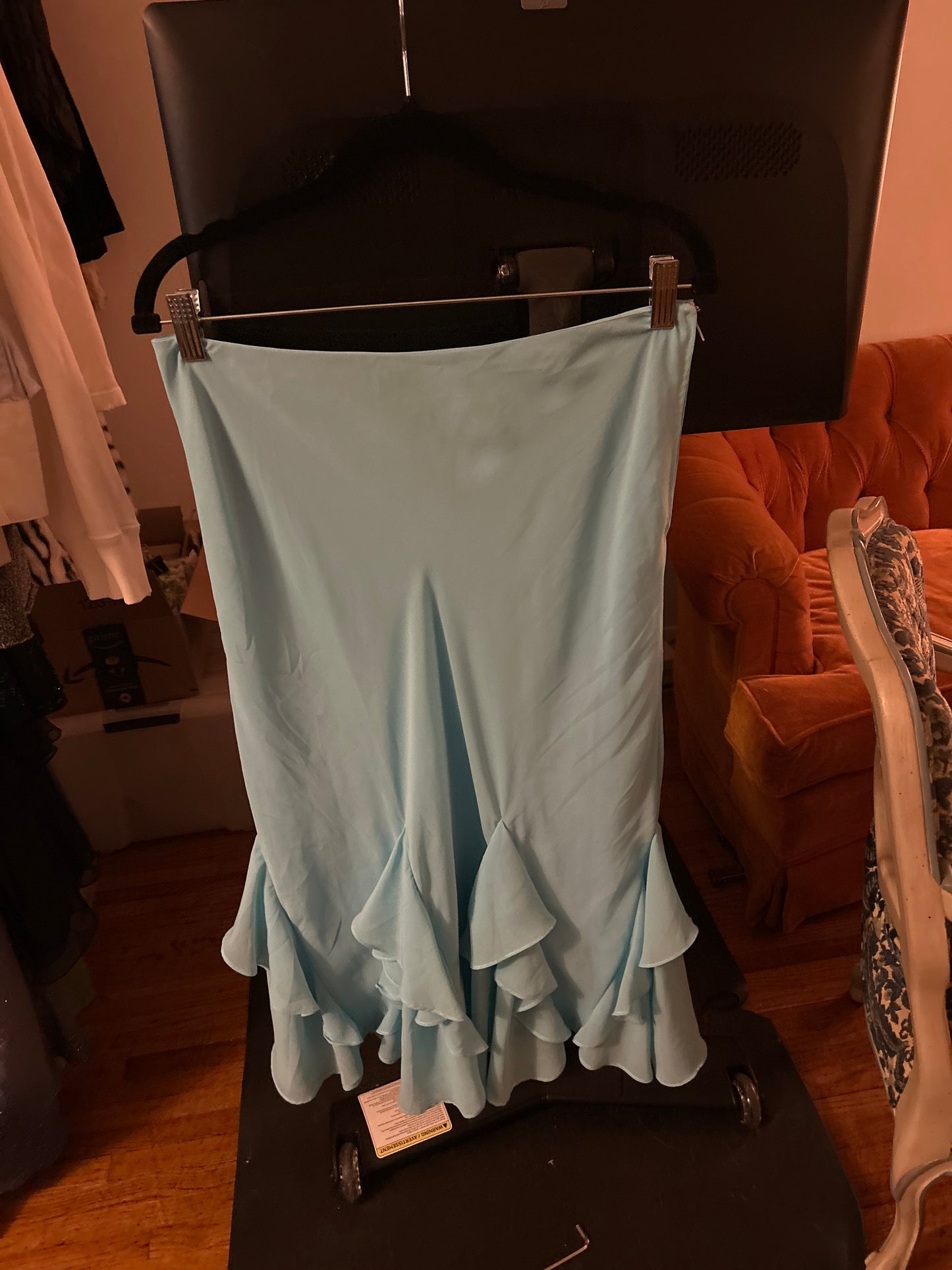 Teal summer skirt with ruffle