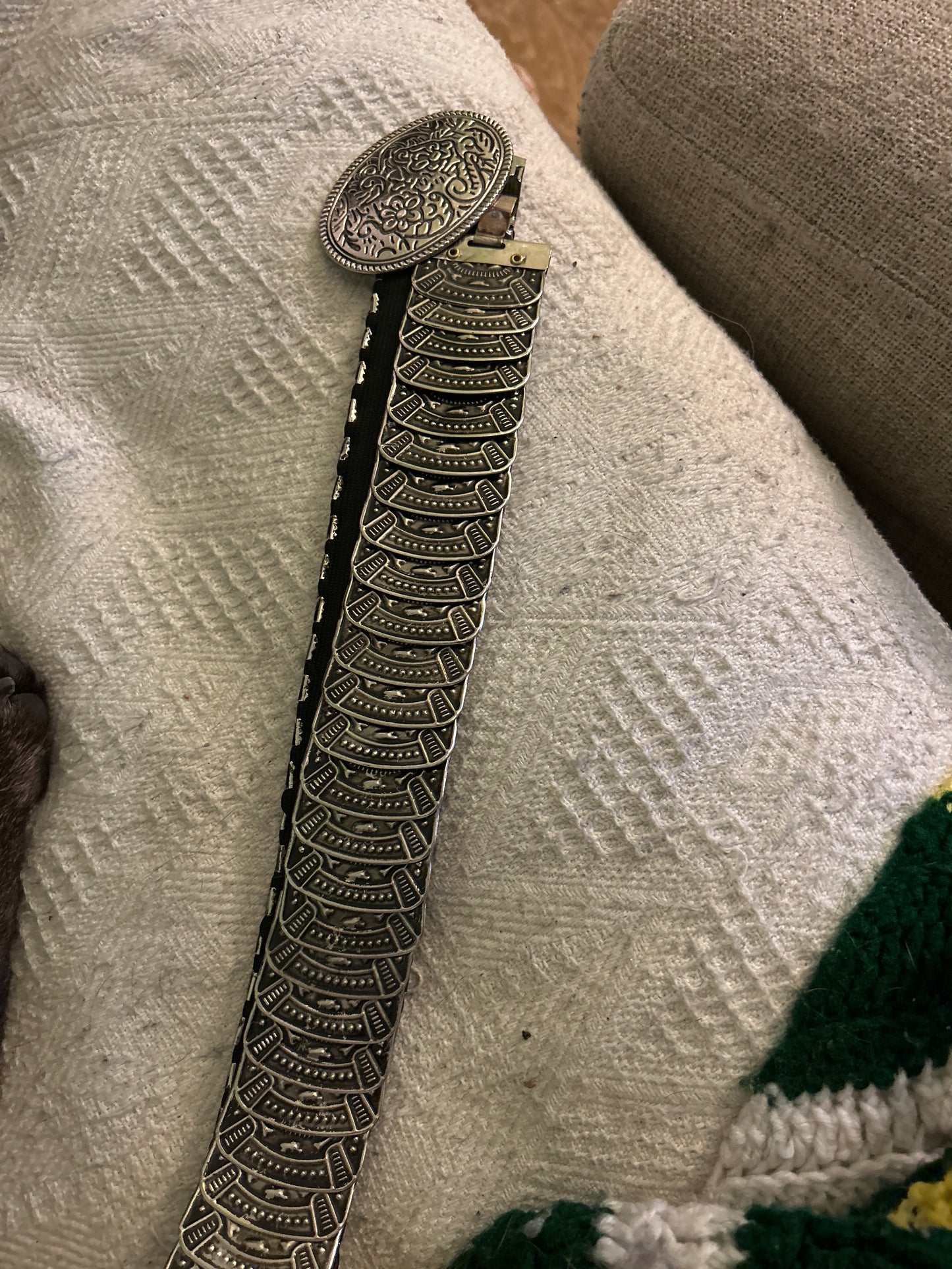 Silver stacked belt w black