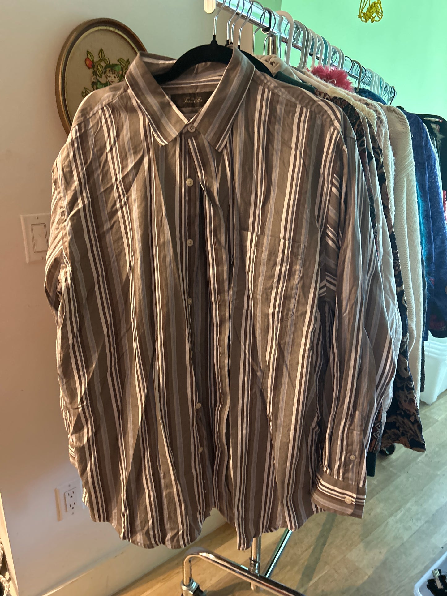 Striped brown and gray tones button up shirt