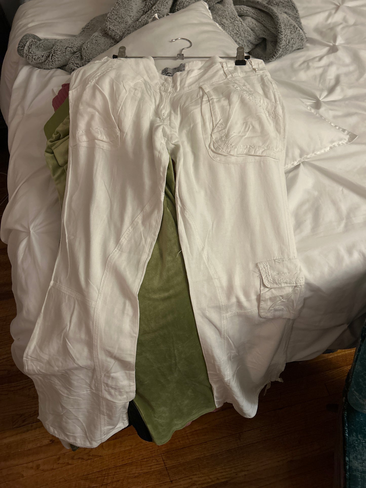 Sxys White linen blend cargo trousers