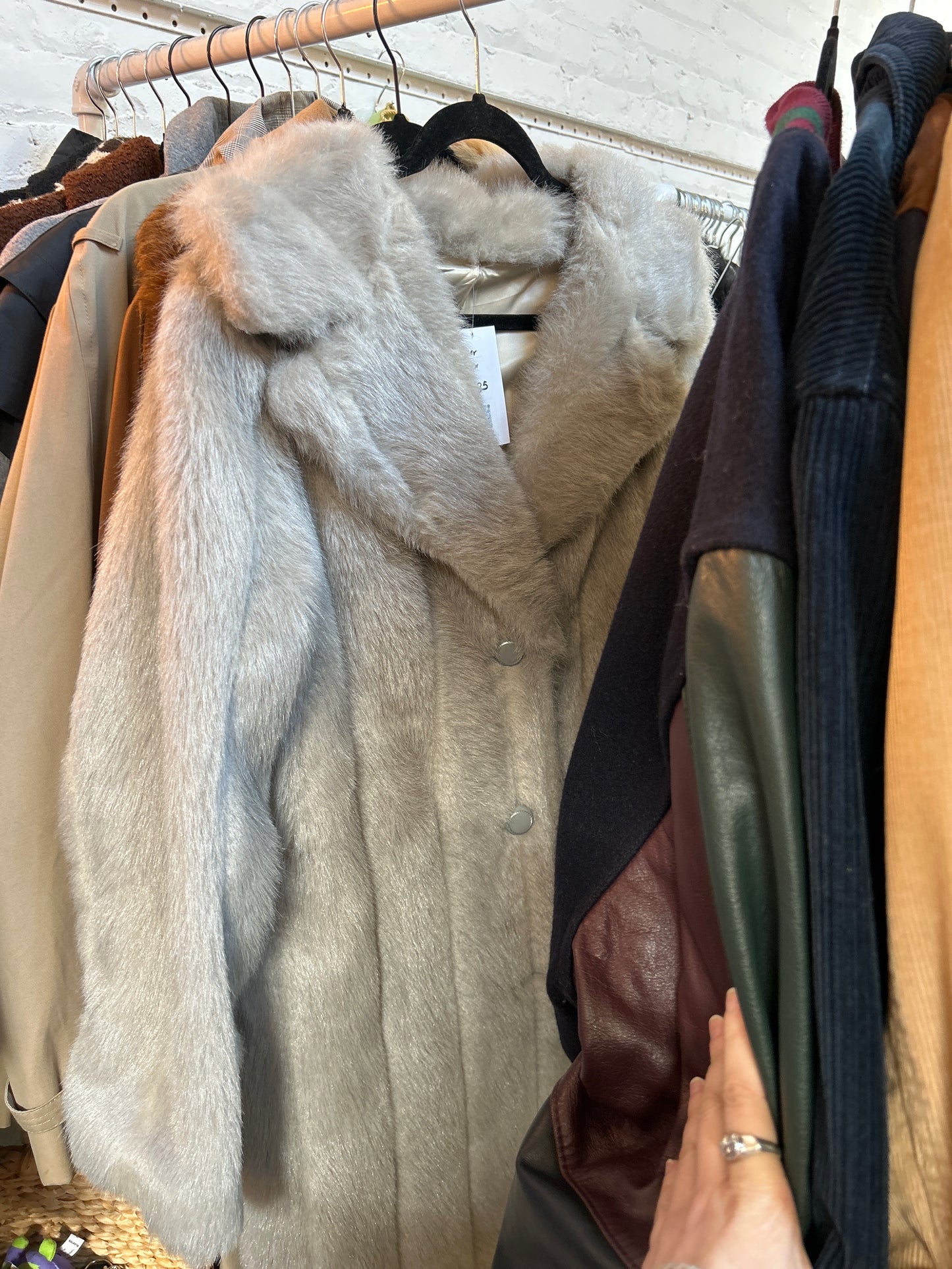 Silver faux fur coat