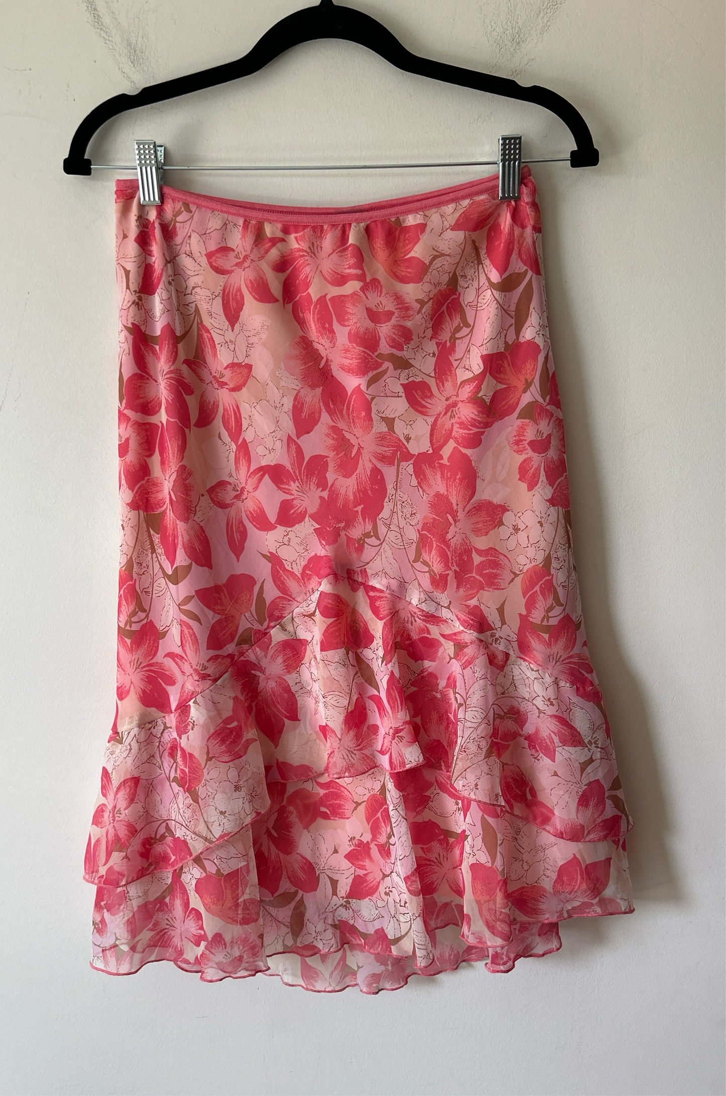 pink floral ruffled skirt