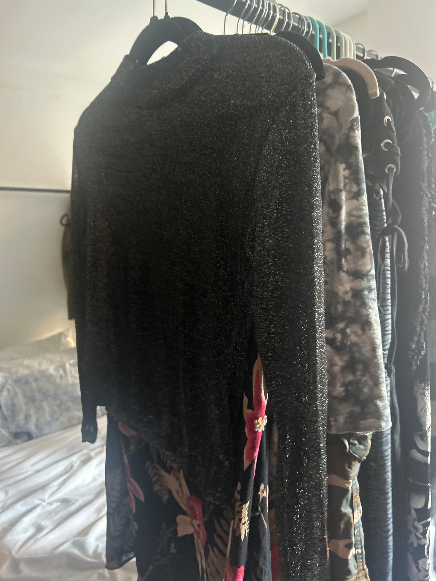 Sheer grey shimmer mock neck