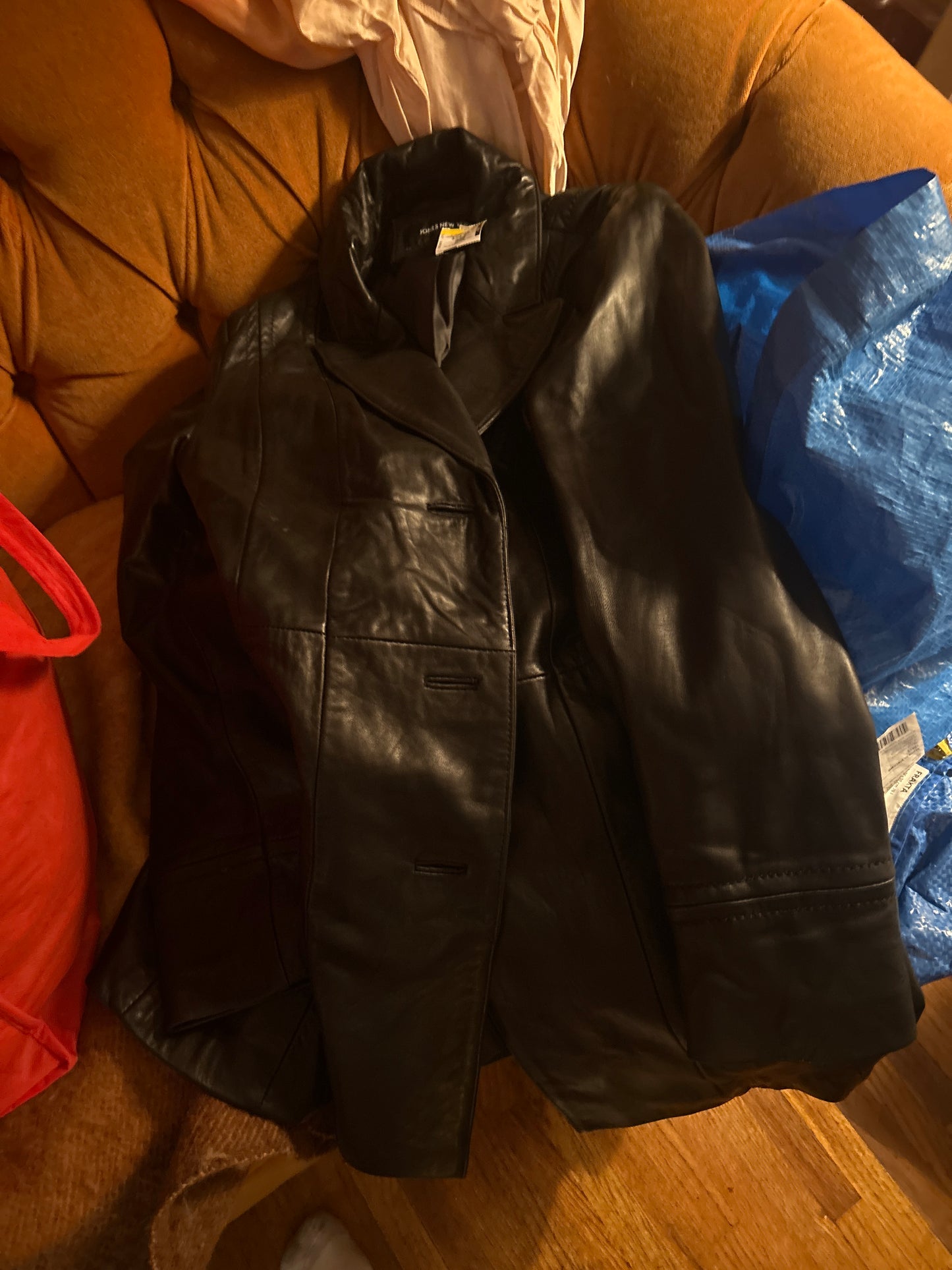 Jones New York black leather trench
