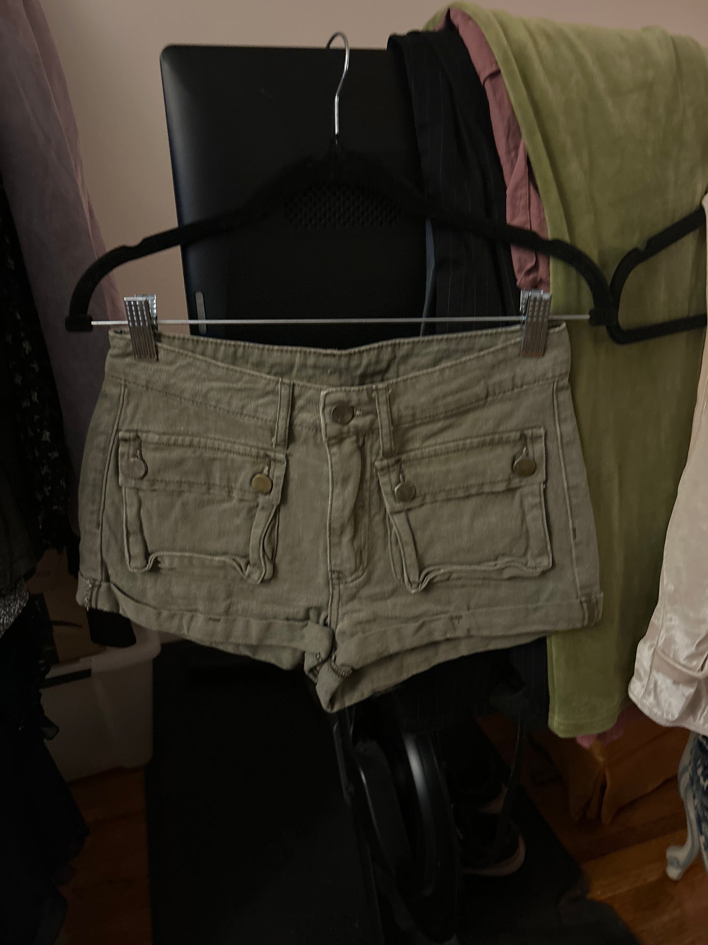 Olive green shorts with front pockets