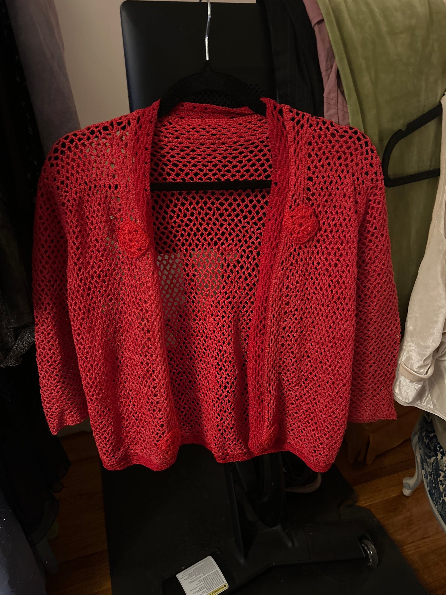 Red crochet cardigan