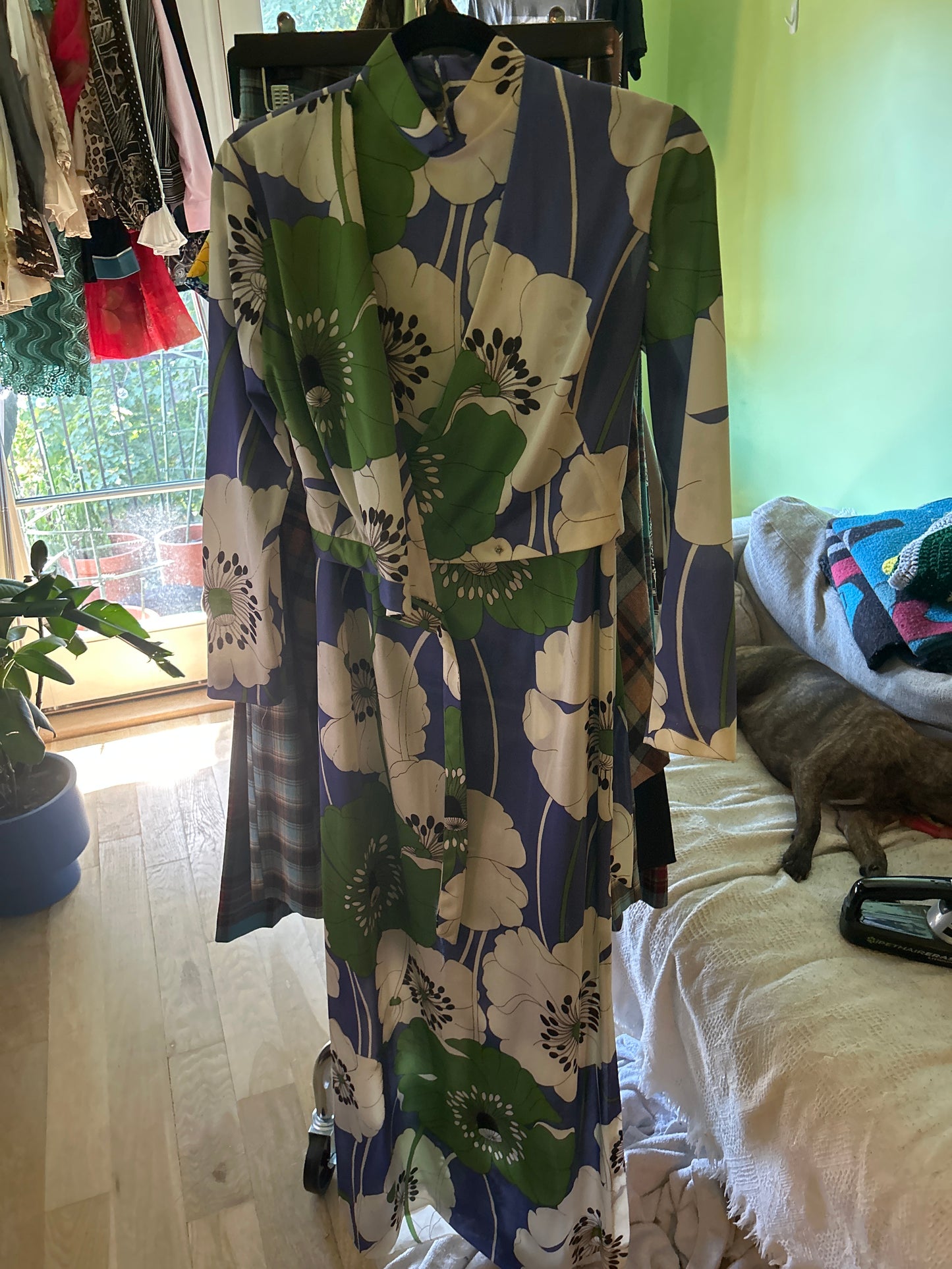Purple and green dress