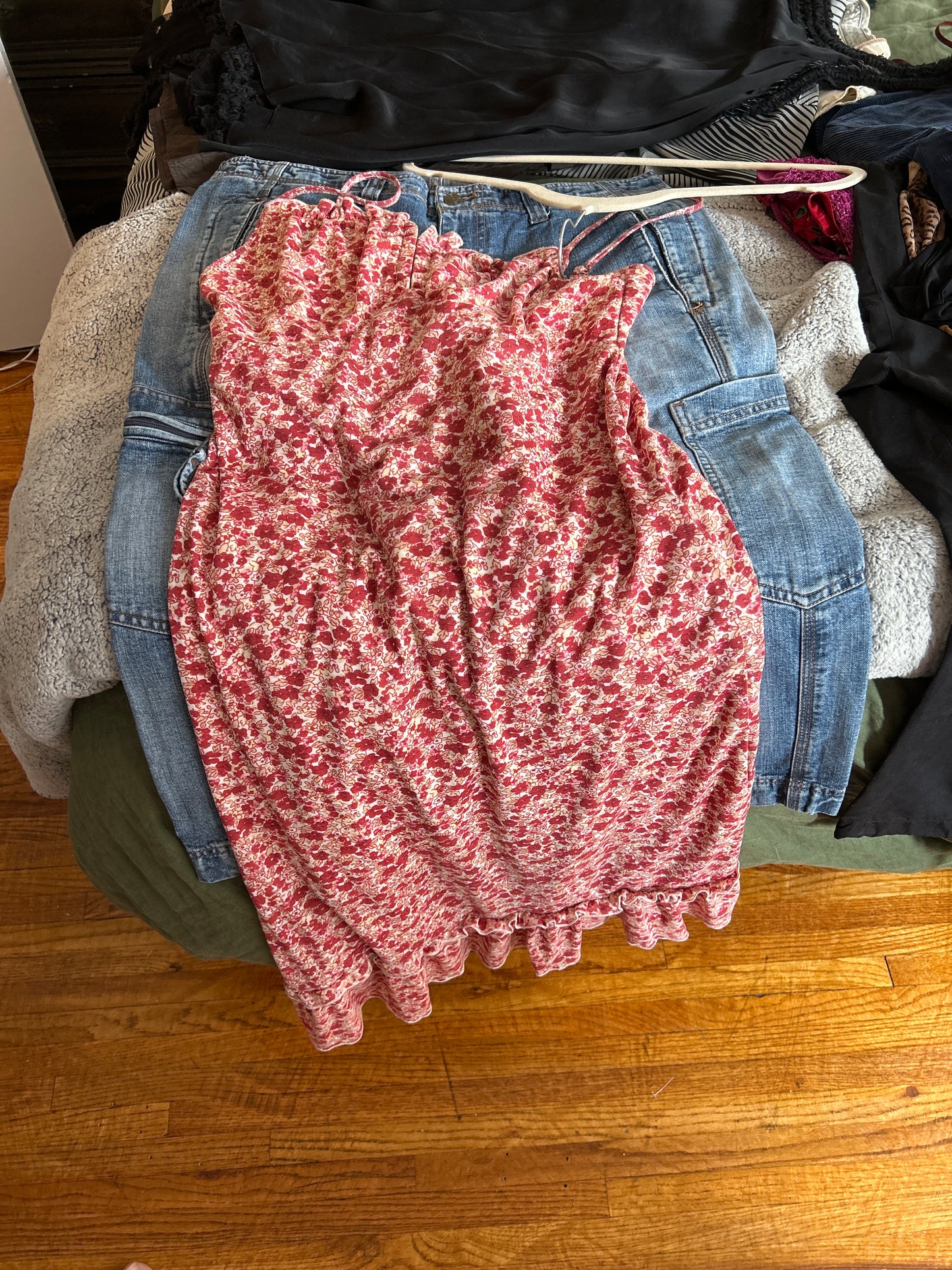 Pink and red floral ruffle dress
