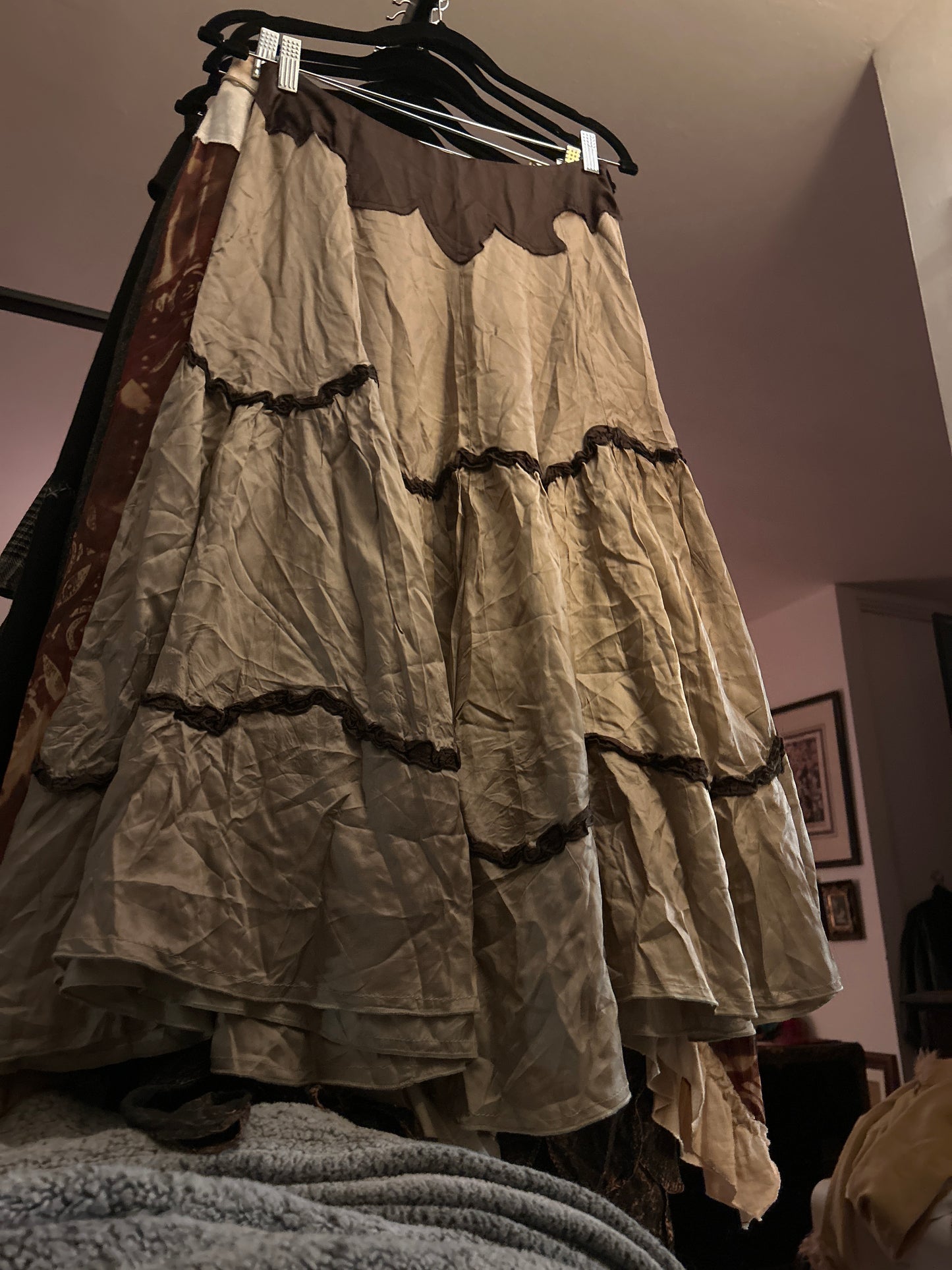 Tan and brown tiered skirt