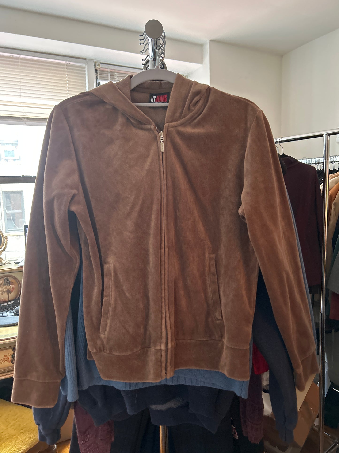 Tan velour zip up