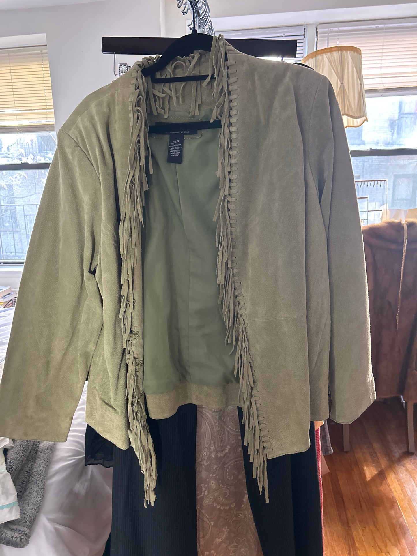Green suede fringe jacket