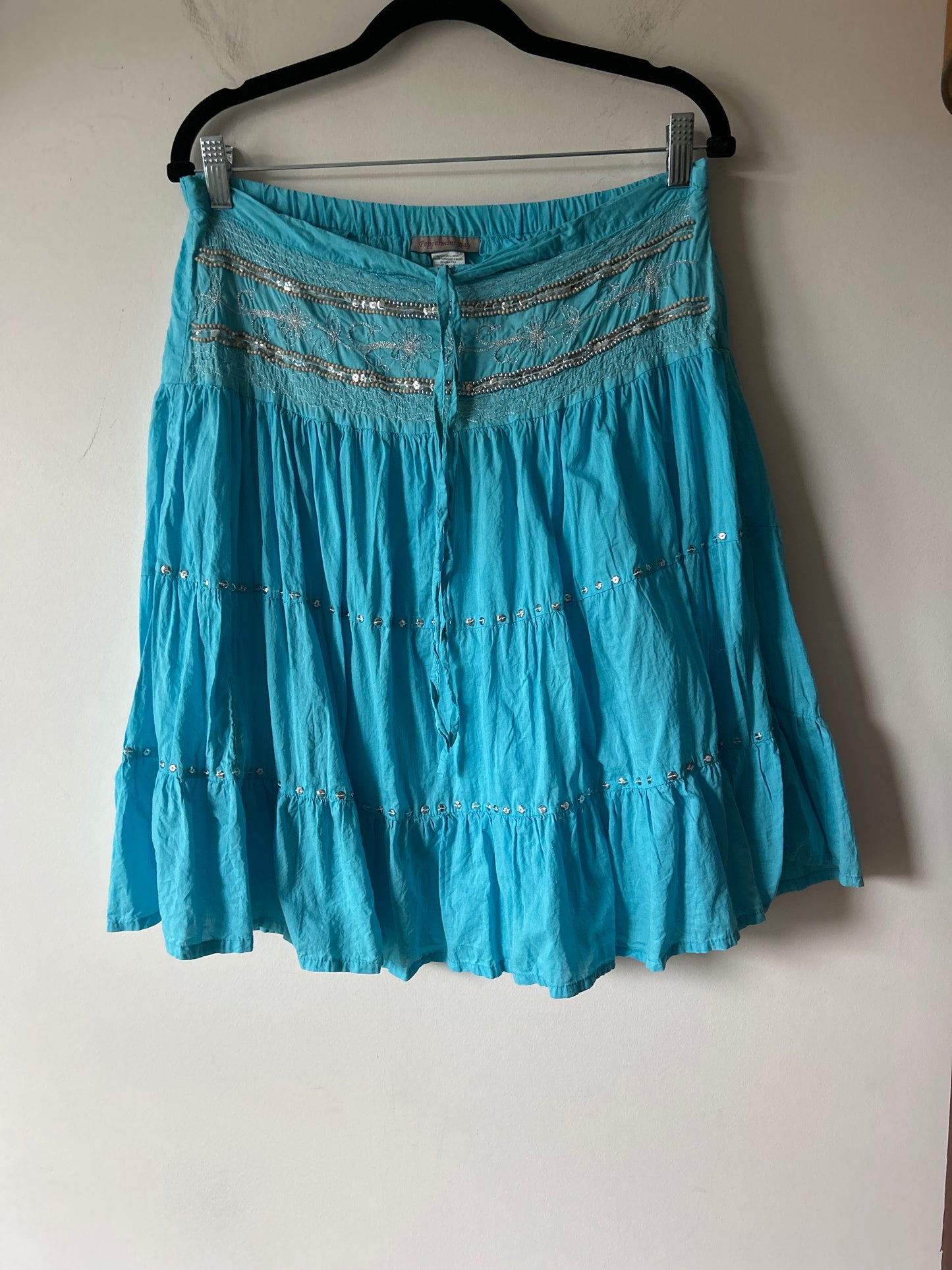 teal sequin boho tiered skirt
