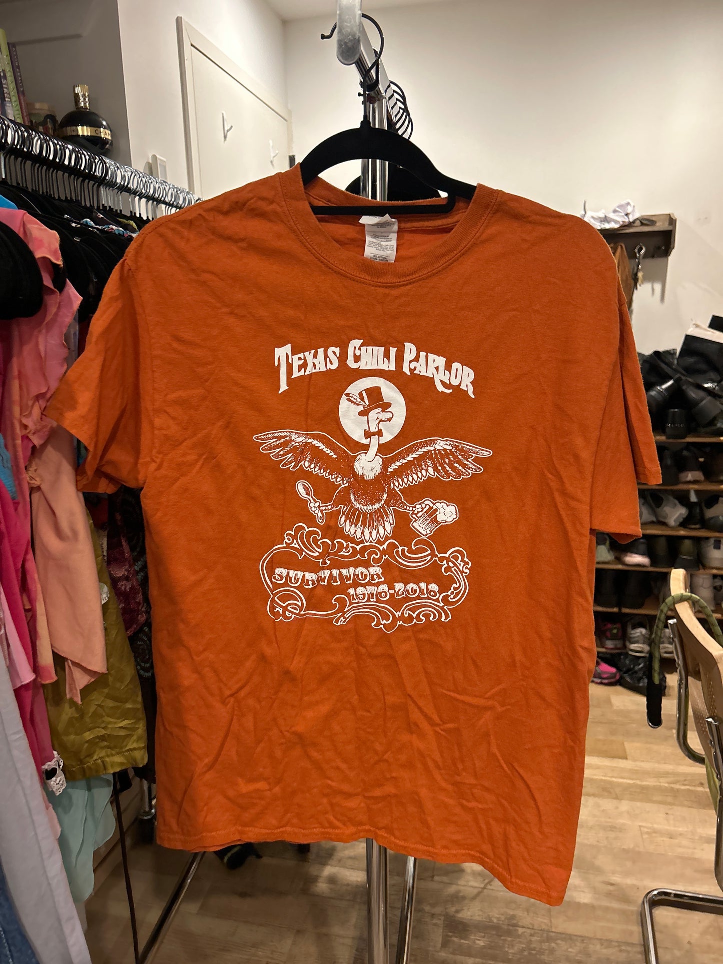 Texas Chili Parlor orange t-shirt