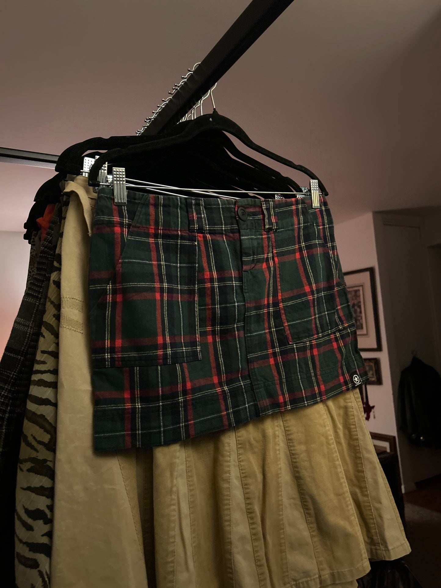 Converse green and red plaid mini skirt
