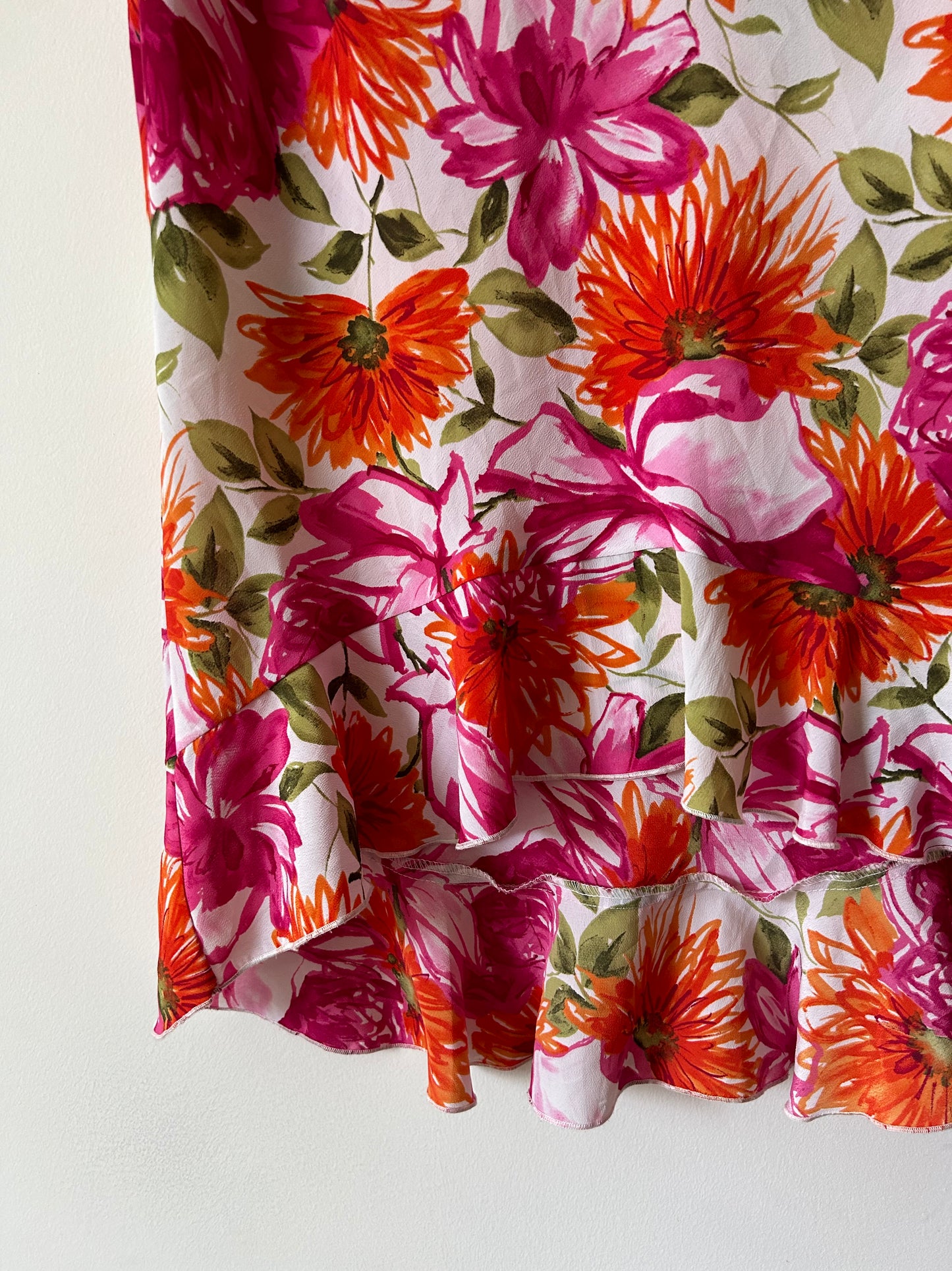 bright floral skirt with ruffled hem