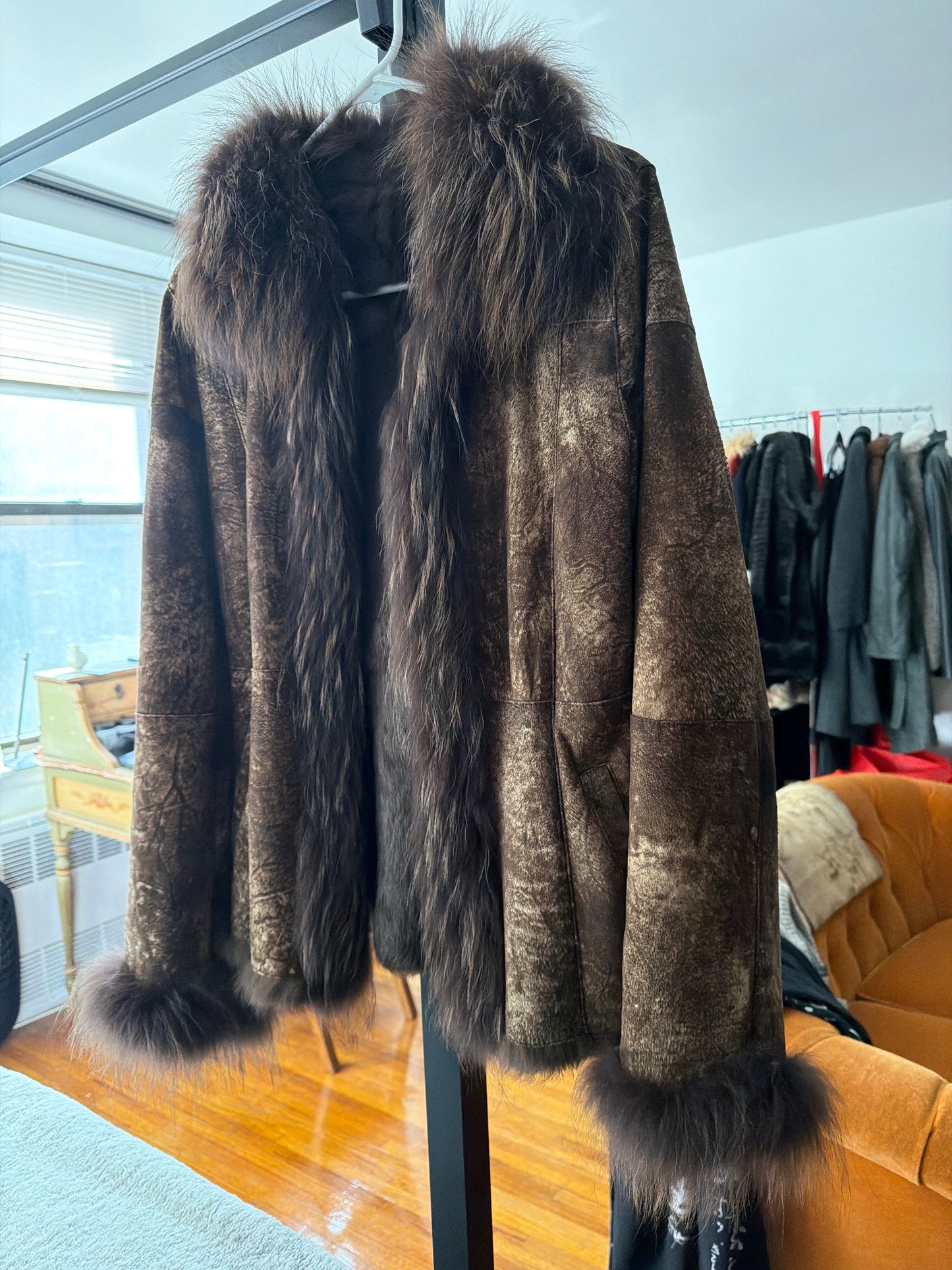 Brown suede/rabbit fur jacket