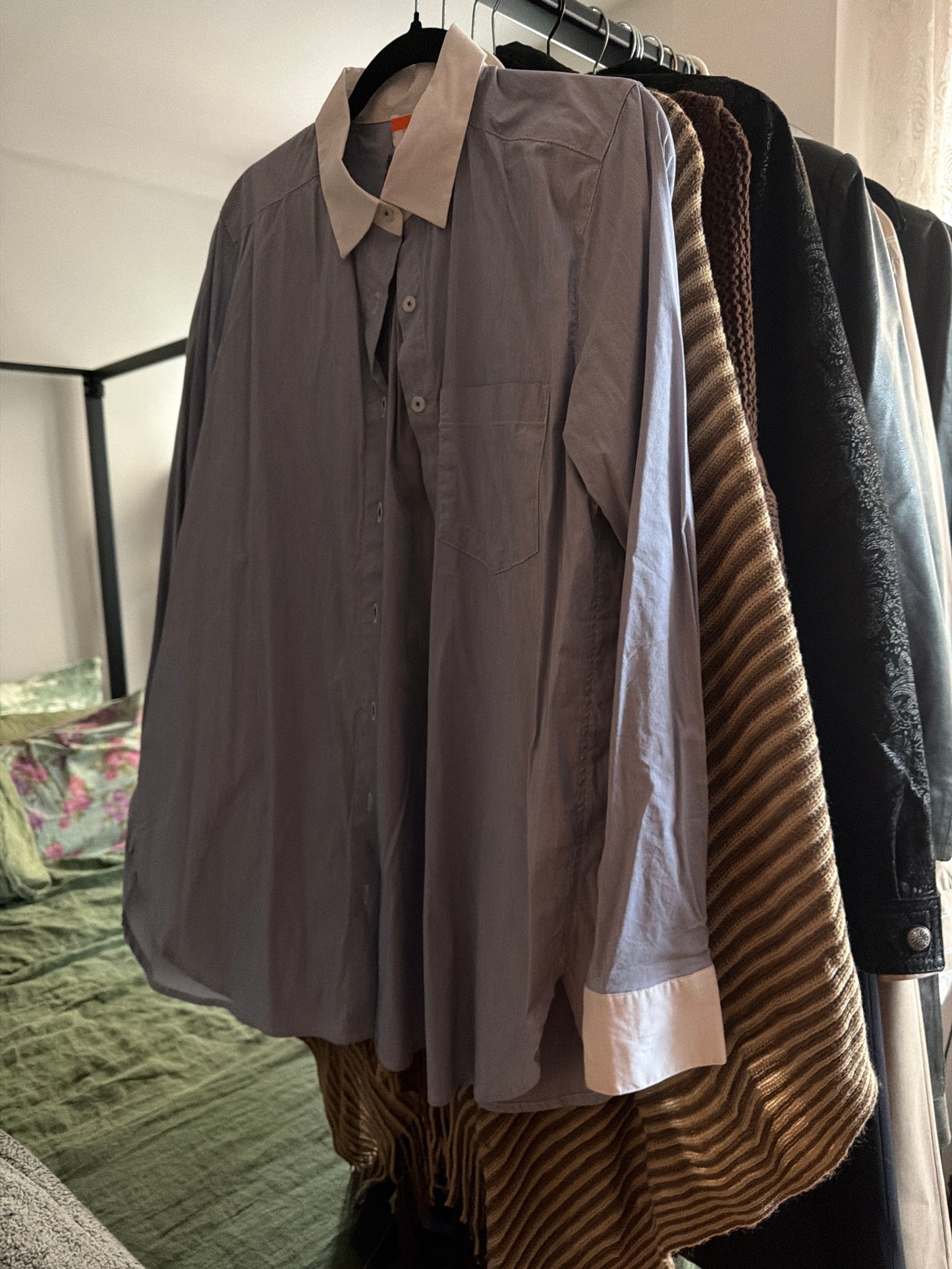 Blue button up white cuffs