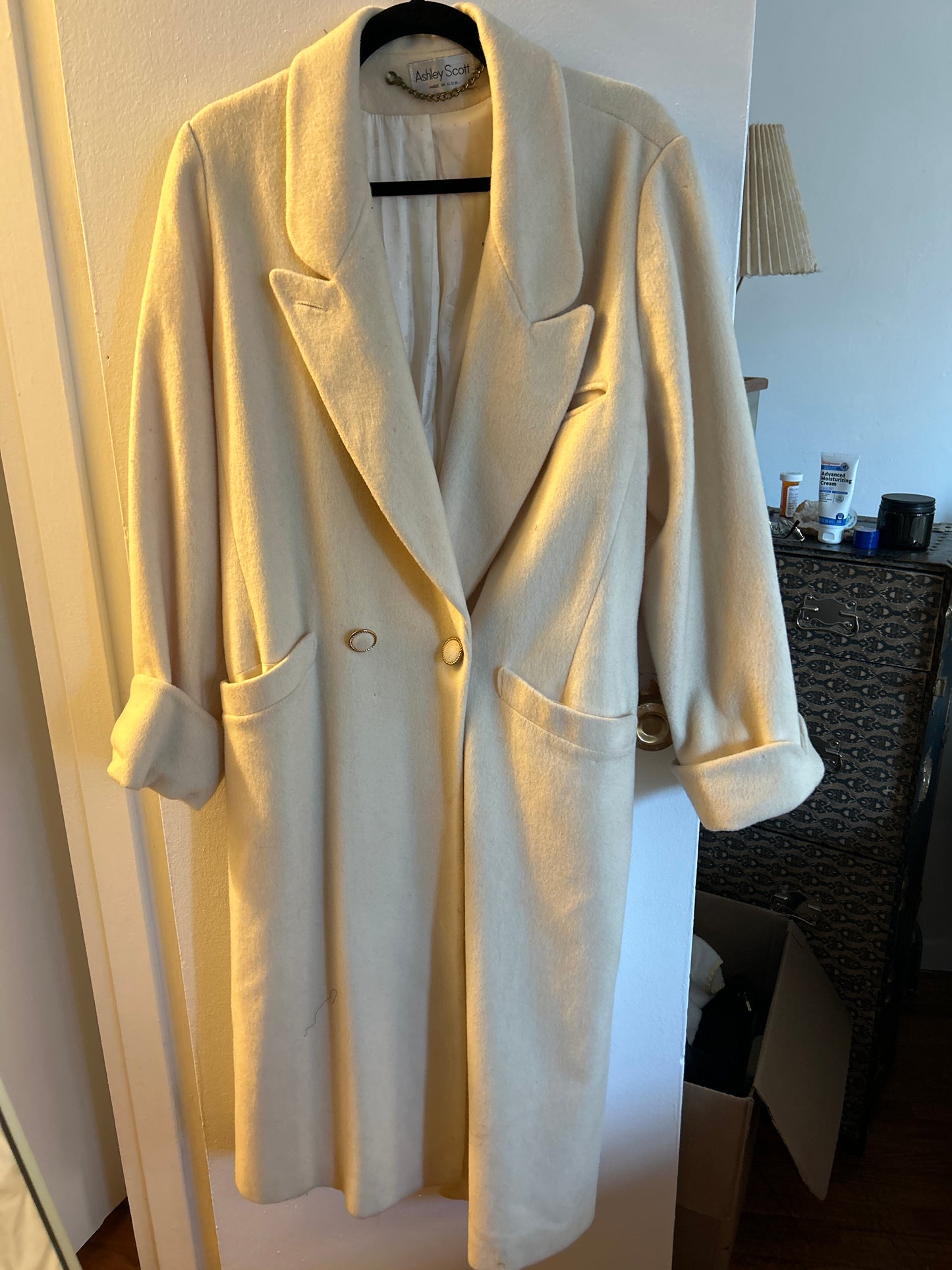 Ashley Scott white wool blend coat