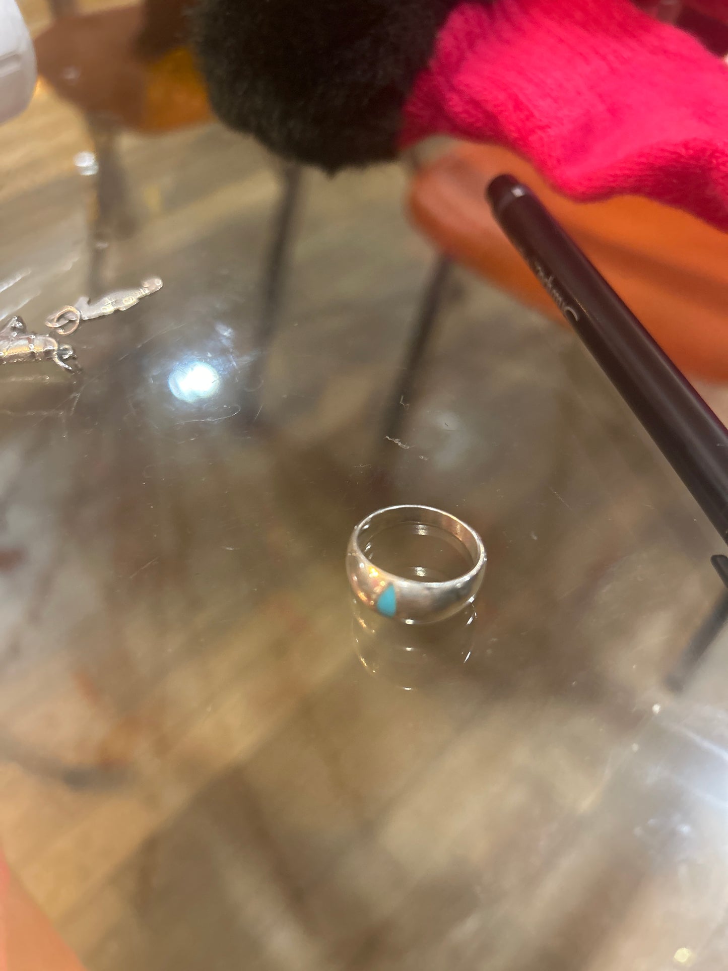 Sterling Silver With Turquoise Vertical Inlay Stripe Ring Sz 6.5 01502E