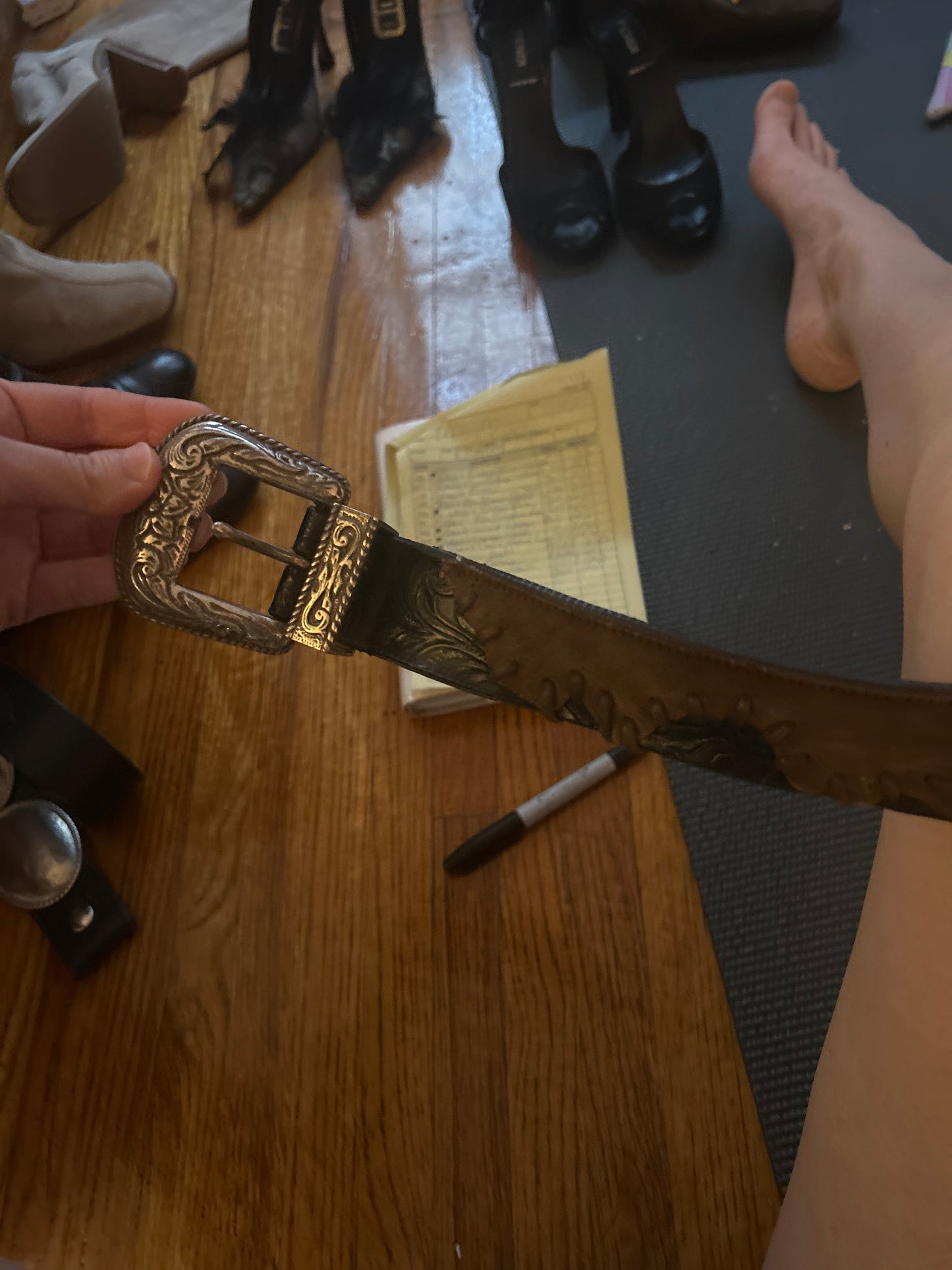 Black/brown/beige studded belt JM 339