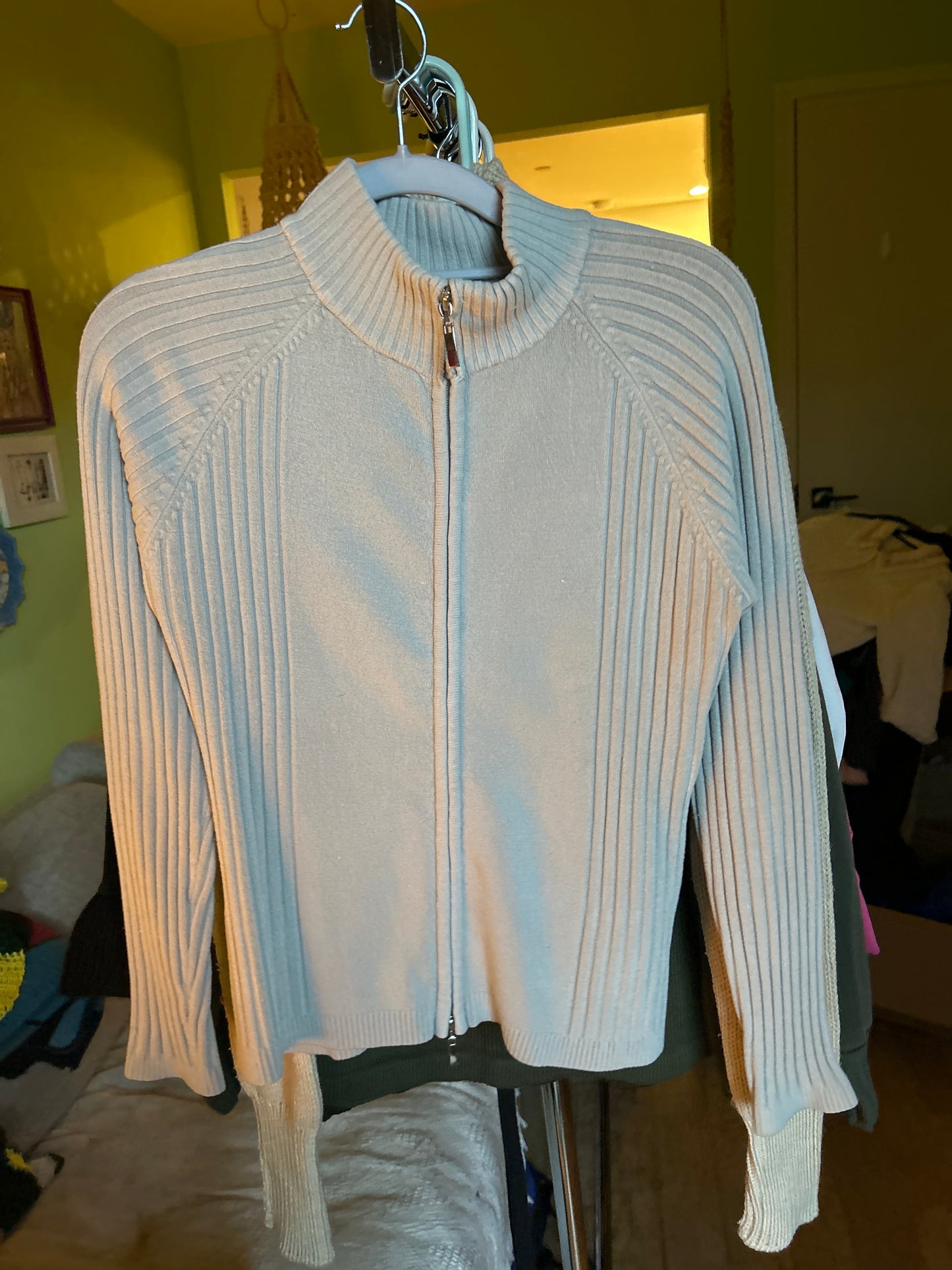 Tan knit double zip cardigan