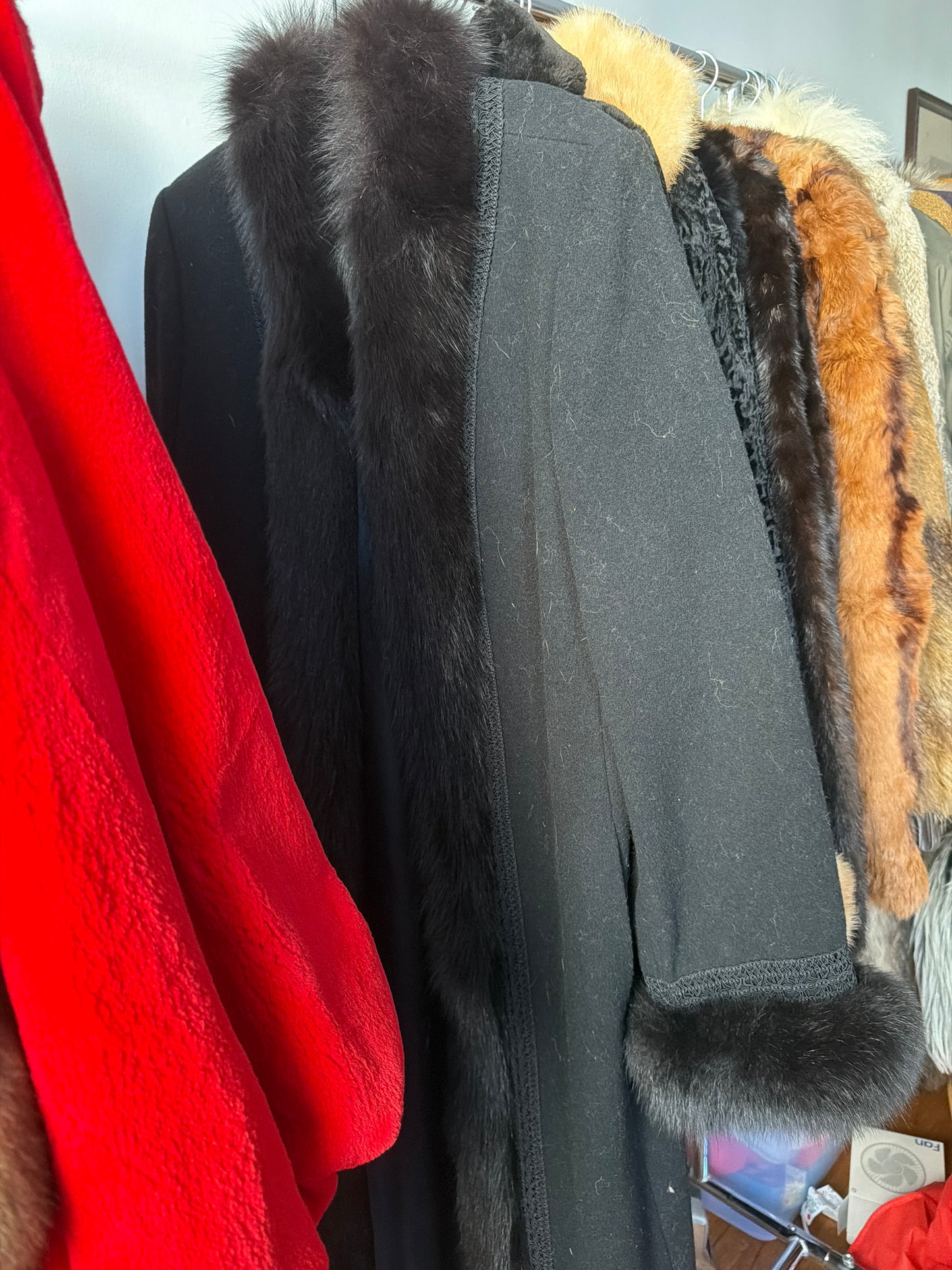 Marvin Richard's black wool/fox coat JM 13B