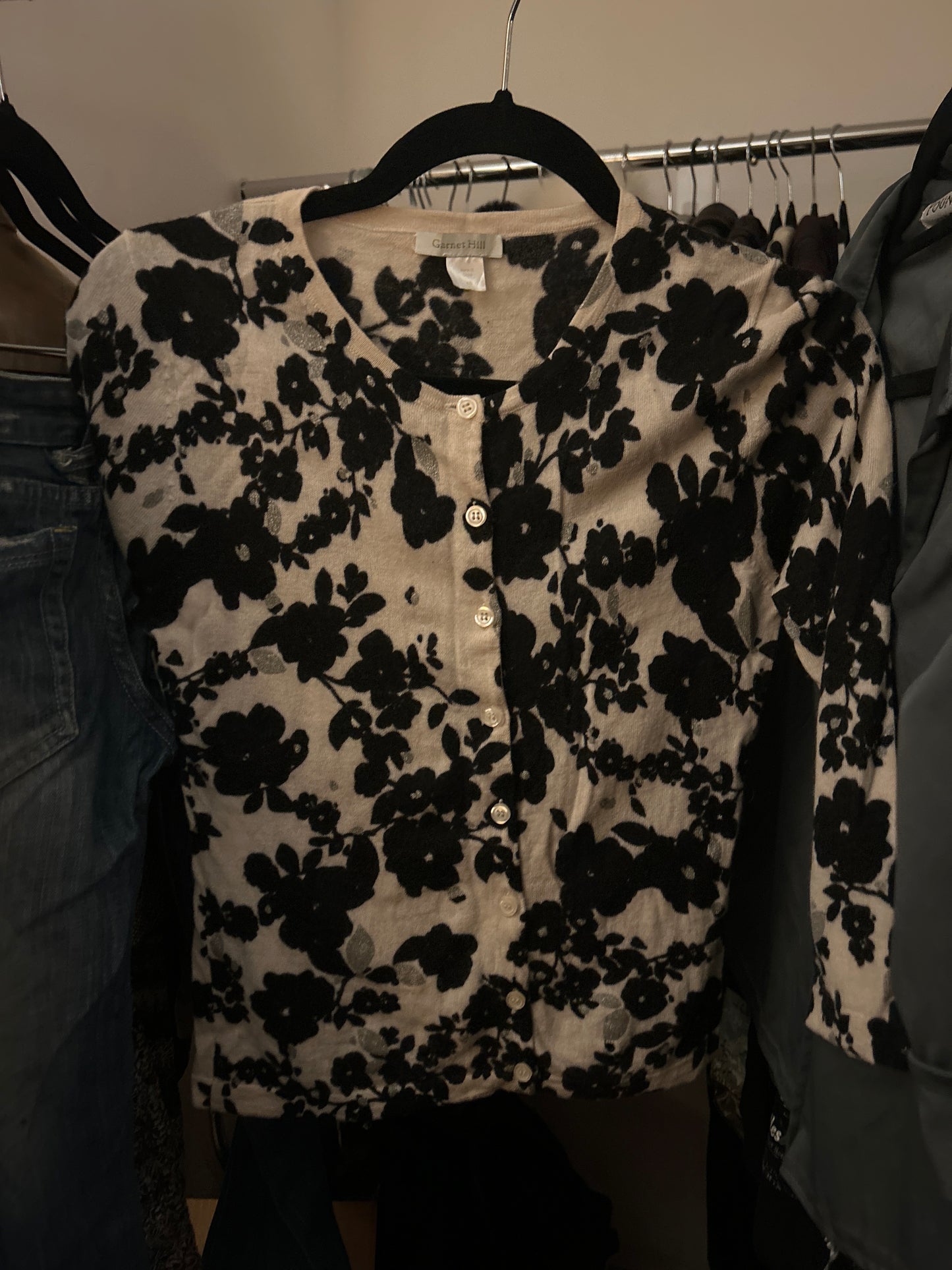 Black and white floral cardigan