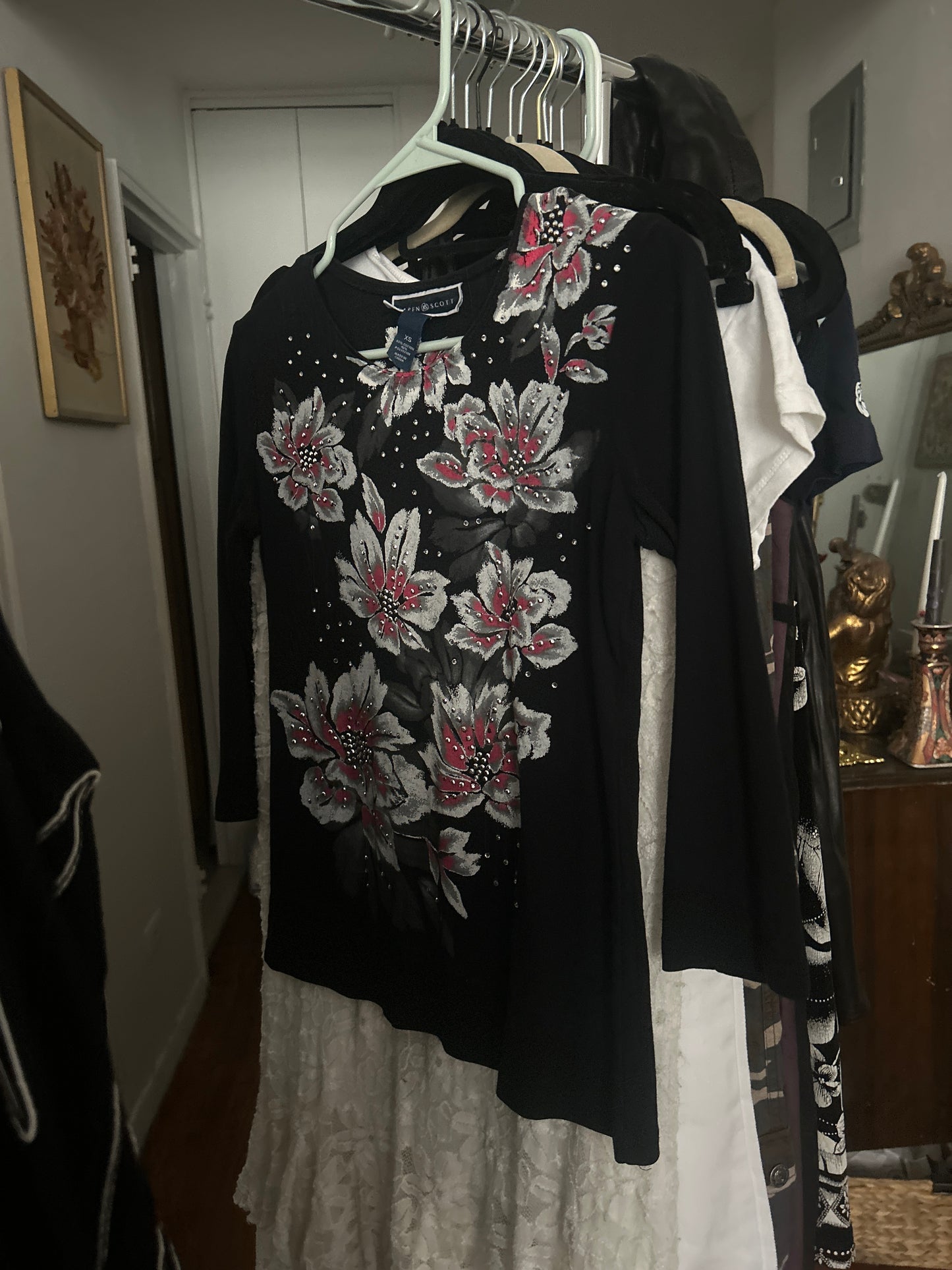 Karen Scott black floral top