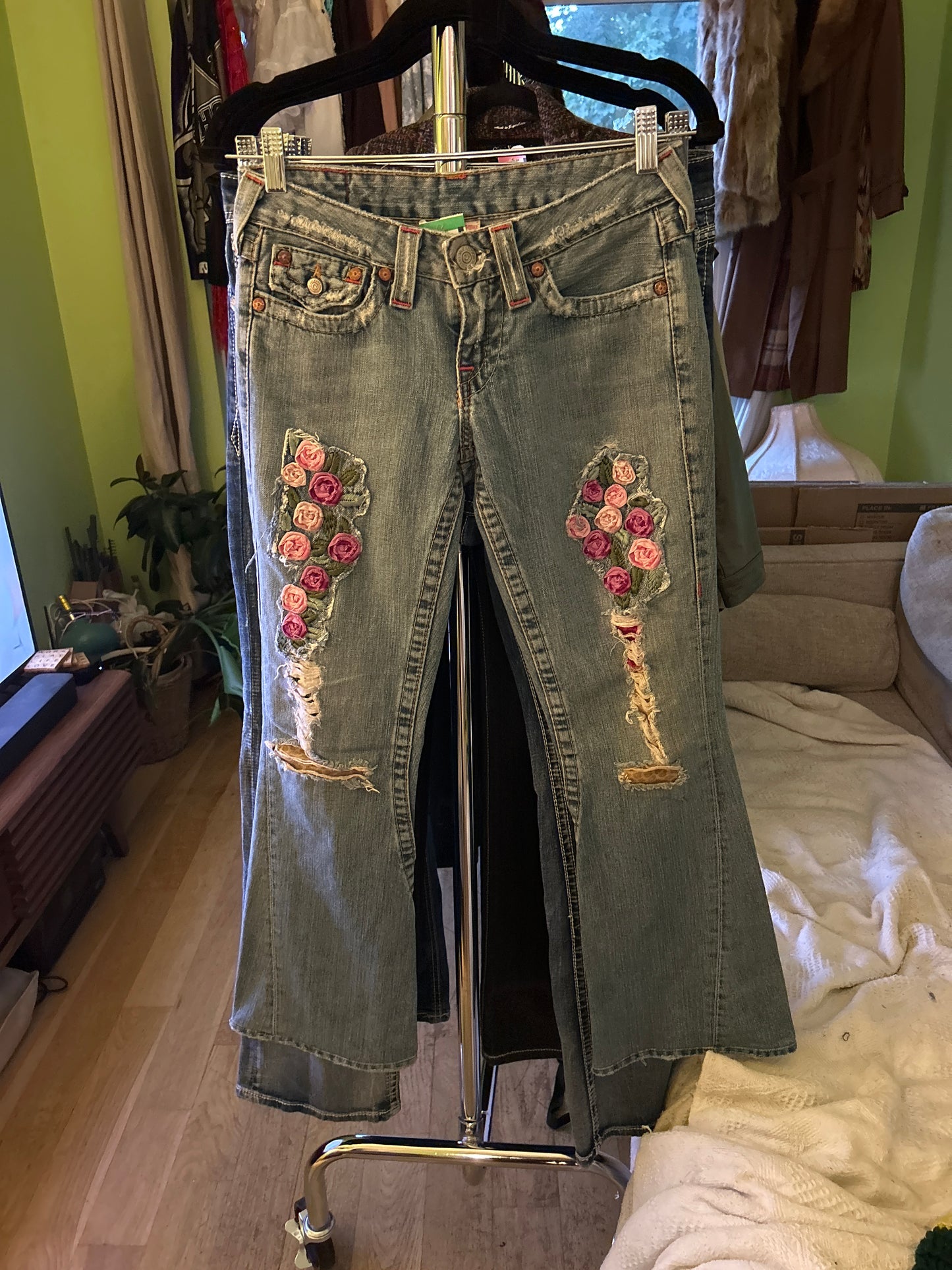 True religion jeans with flower embellishment