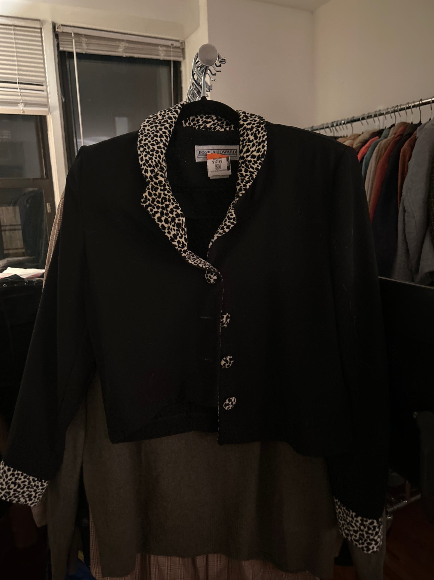Jessica Howard black jacket leopard trim
